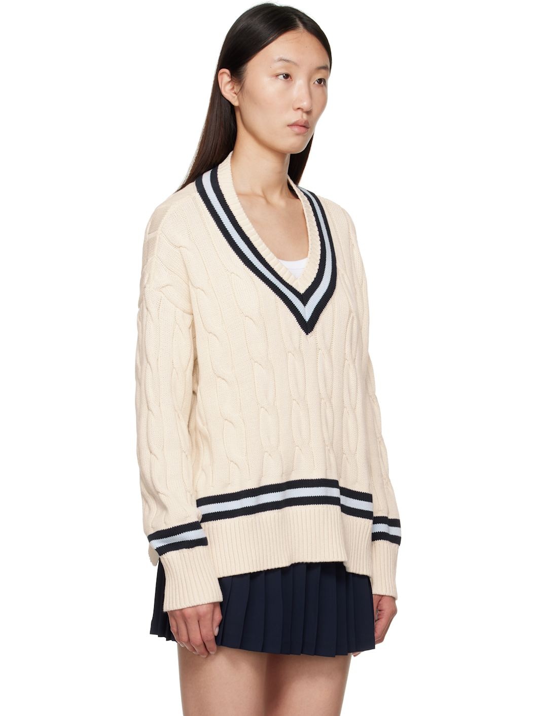 Off-White 'SRC' Cableknit V-Neck Sweater - 2
