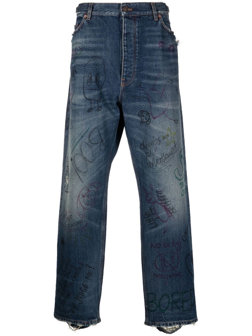 scribble-print straight leg jeans - 1