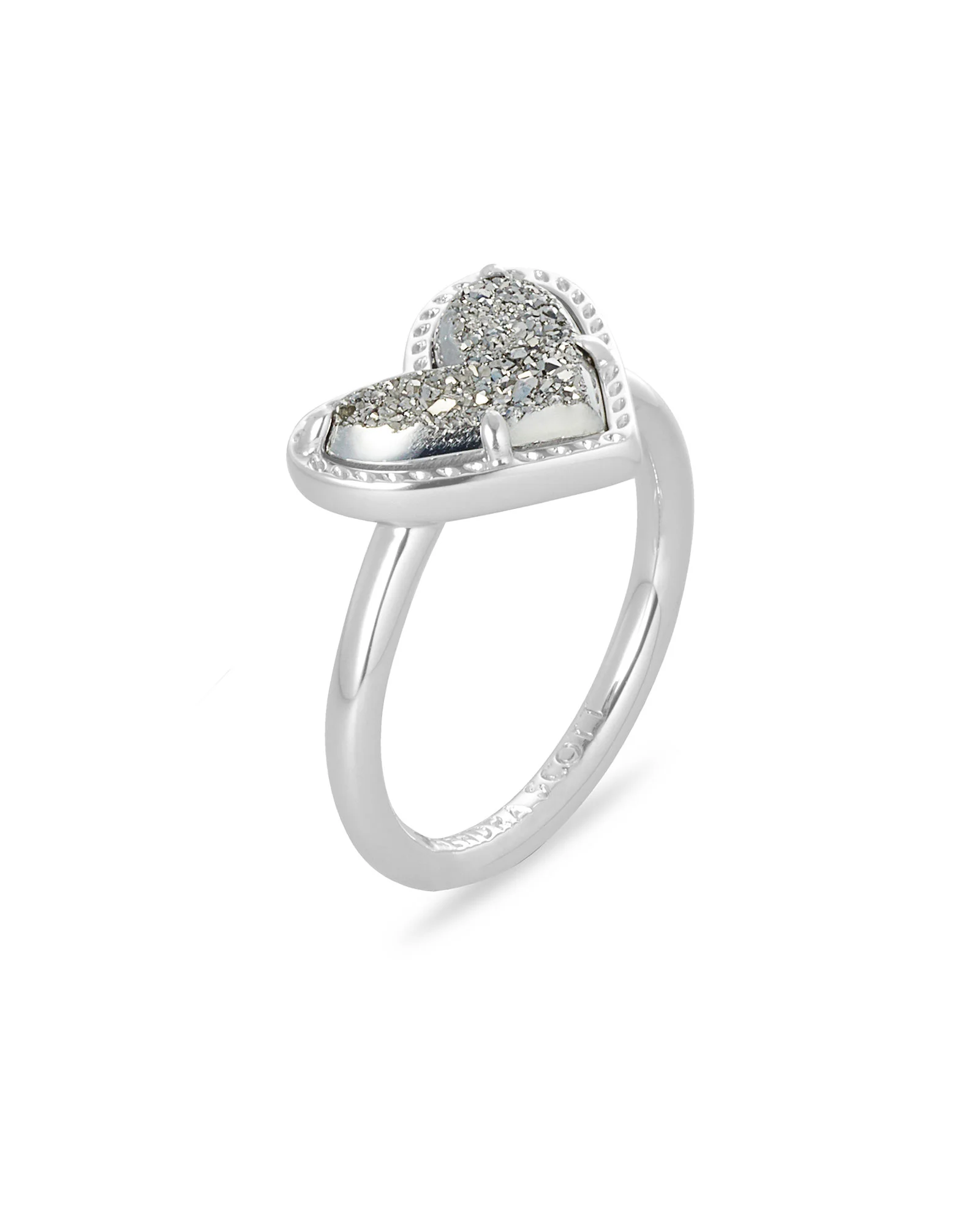 Ari Heart Silver Band Ring in Platinum Drusy - 1