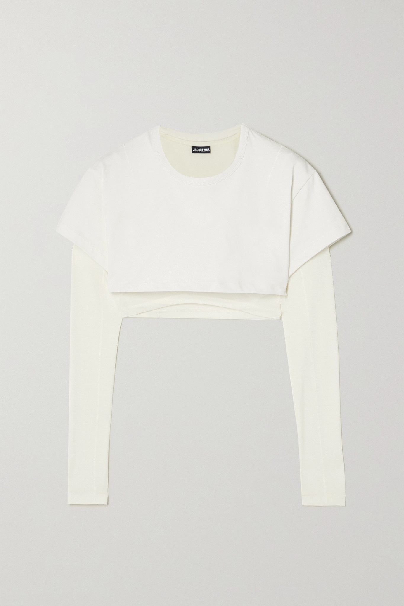 Cropped layered cotton-jersey and stretch-Lyocell T-shirt - 1