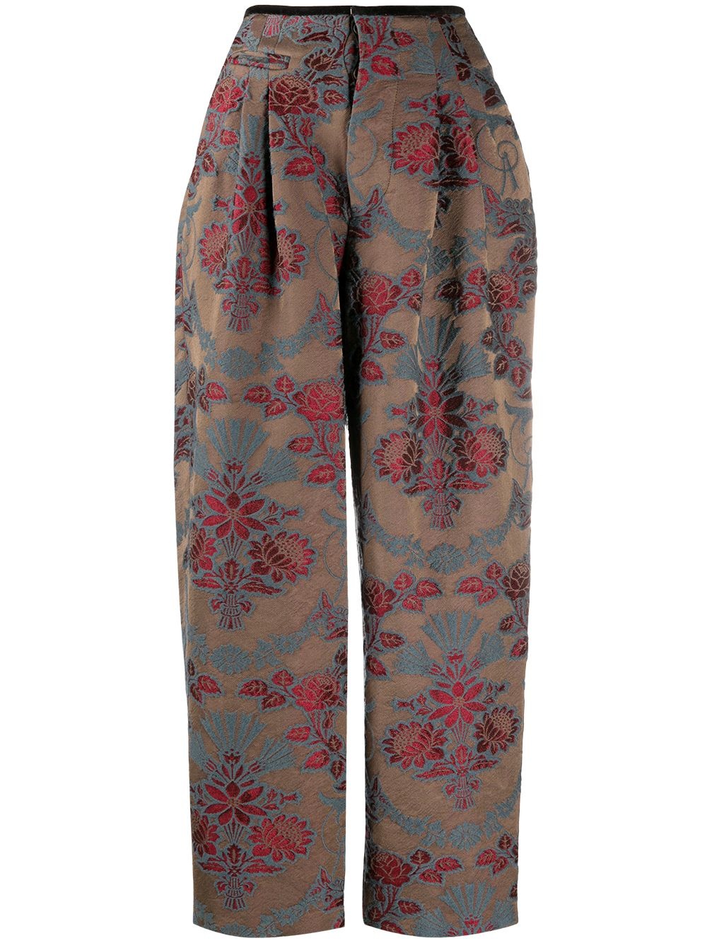 high-waisted floral print tapered trousers - 1