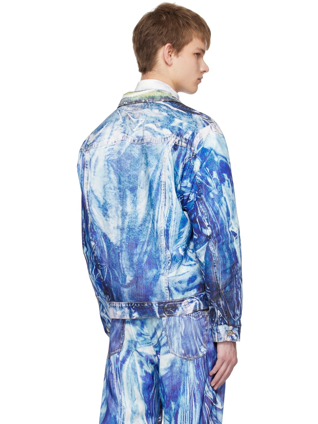 doublet Indigo Mirage Printed Denim Jacket | ssense | REVERSIBLE