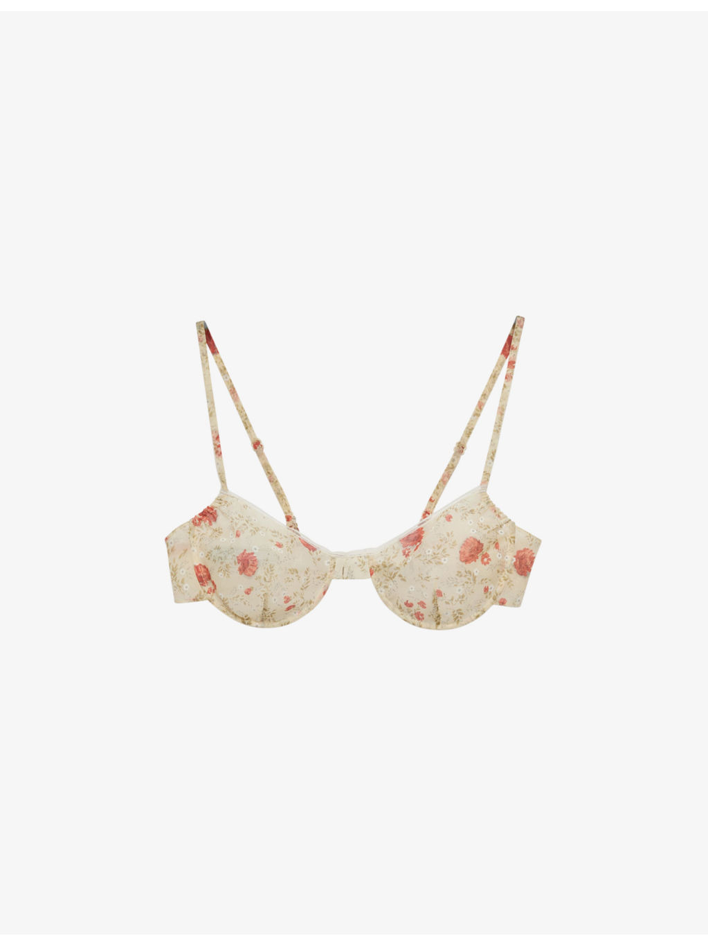 Poppy-print fitted nylonette bra - 1