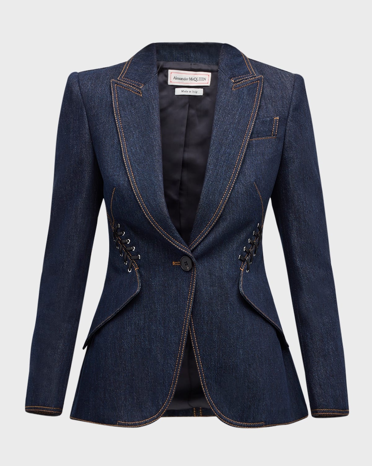 Alexander McQueen Denim Blazer with Lace Up Detail