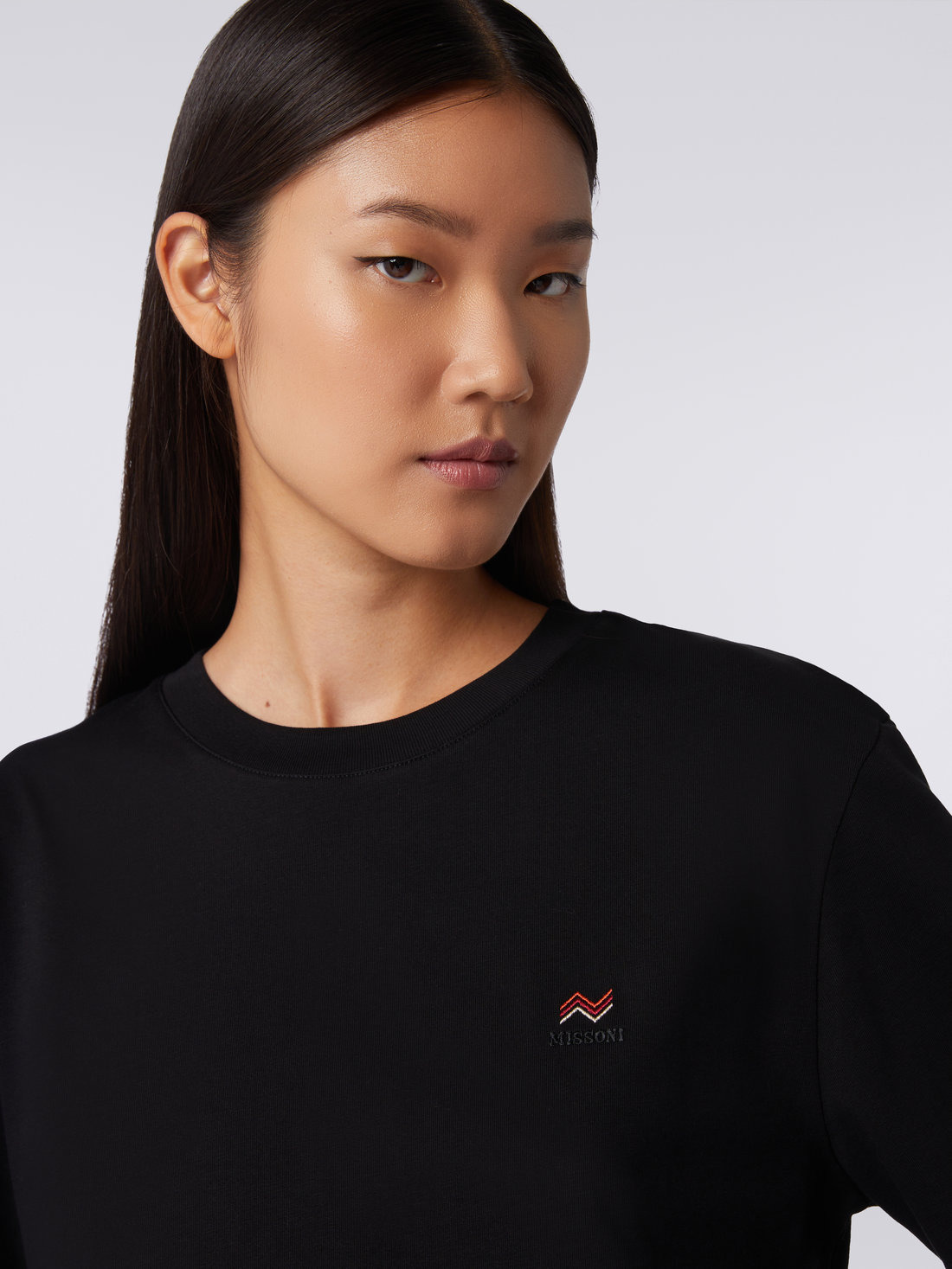 Crew-neck cotton T-shirt with embroidery and logo - 5