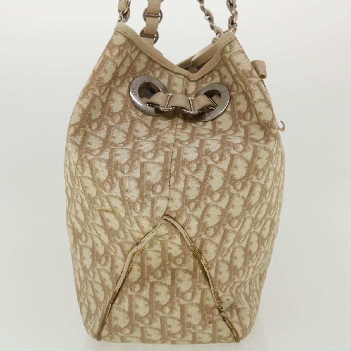 DIOR Trotter Canvas Chain Tote Bag Leather Beige - 4