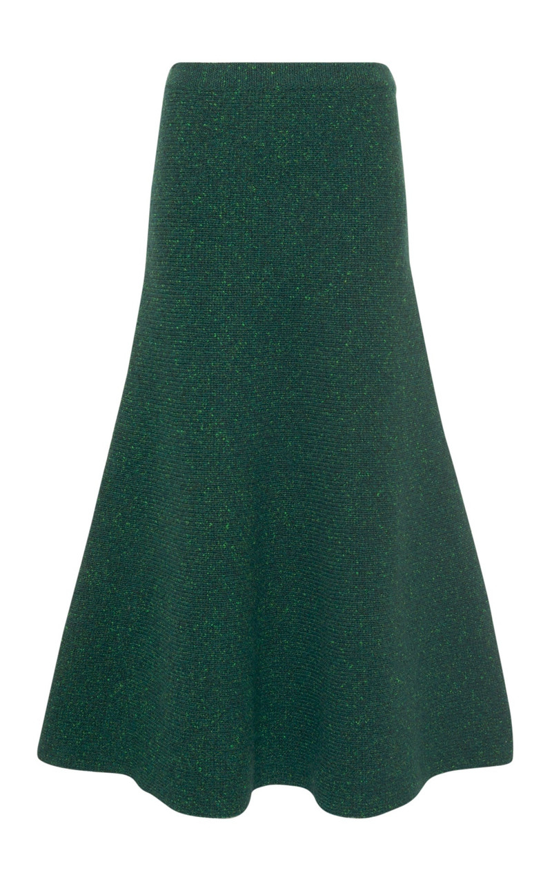 Eden Knit Midi Skirt in English Green Speckled Aran Cashmere 1