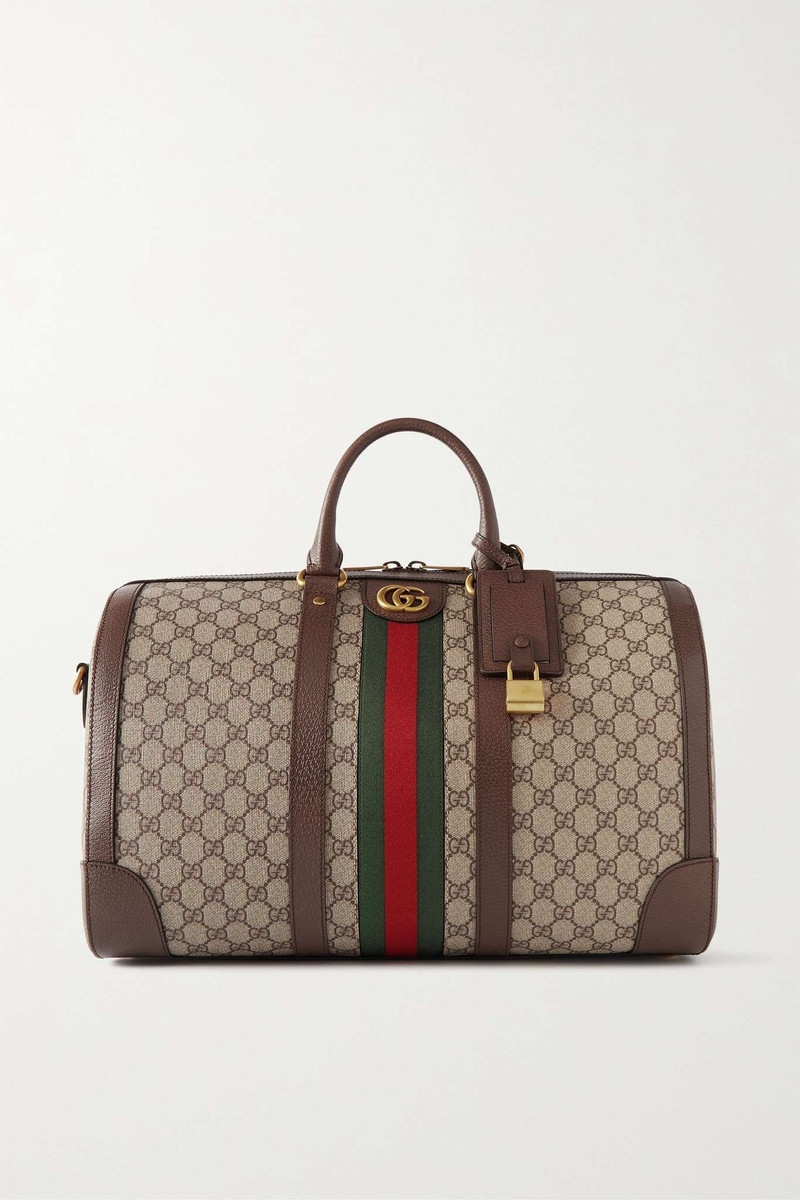 Ophidia leather-trimmed printed coated-canvas weekend bag 1