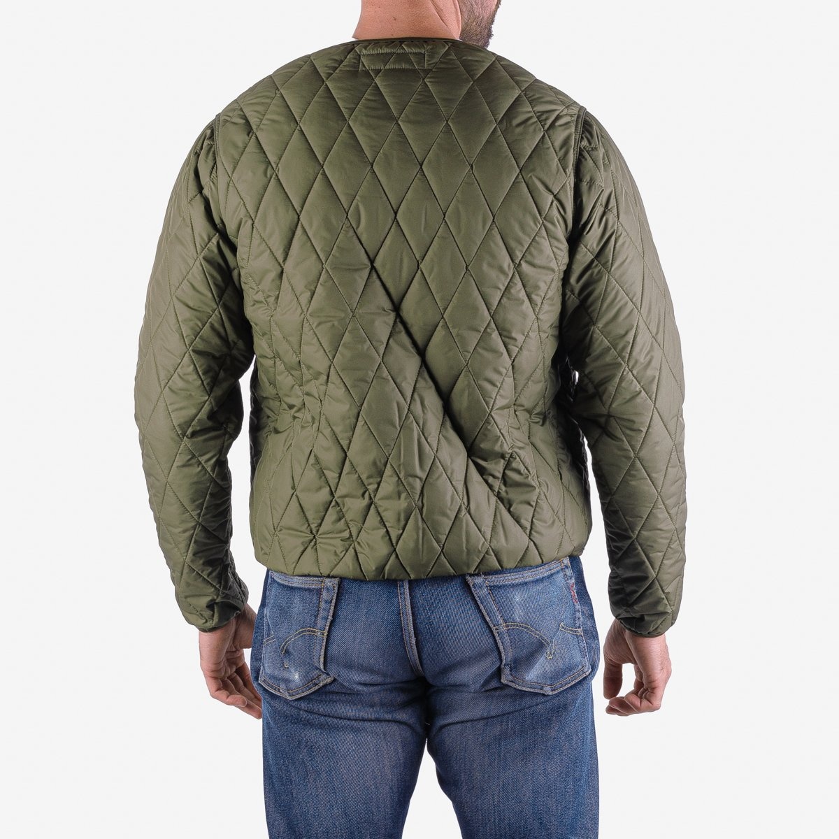 IHJ-118-OLV Collarless Lightweight Quilted Jacket - Olive - 4
