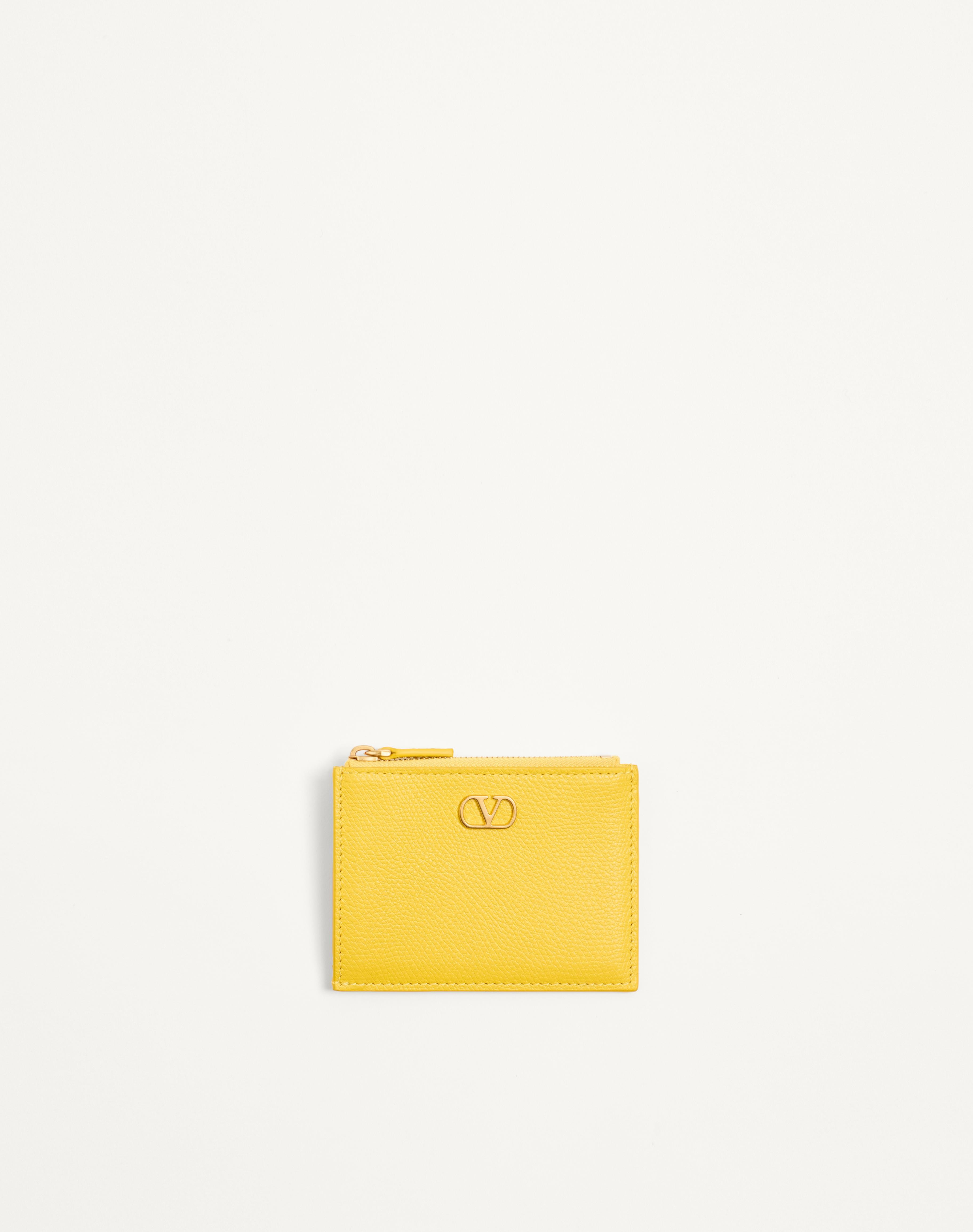 VLOGO SIGNATURE GRAINY CALFSKIN CARD HOLDER - 1