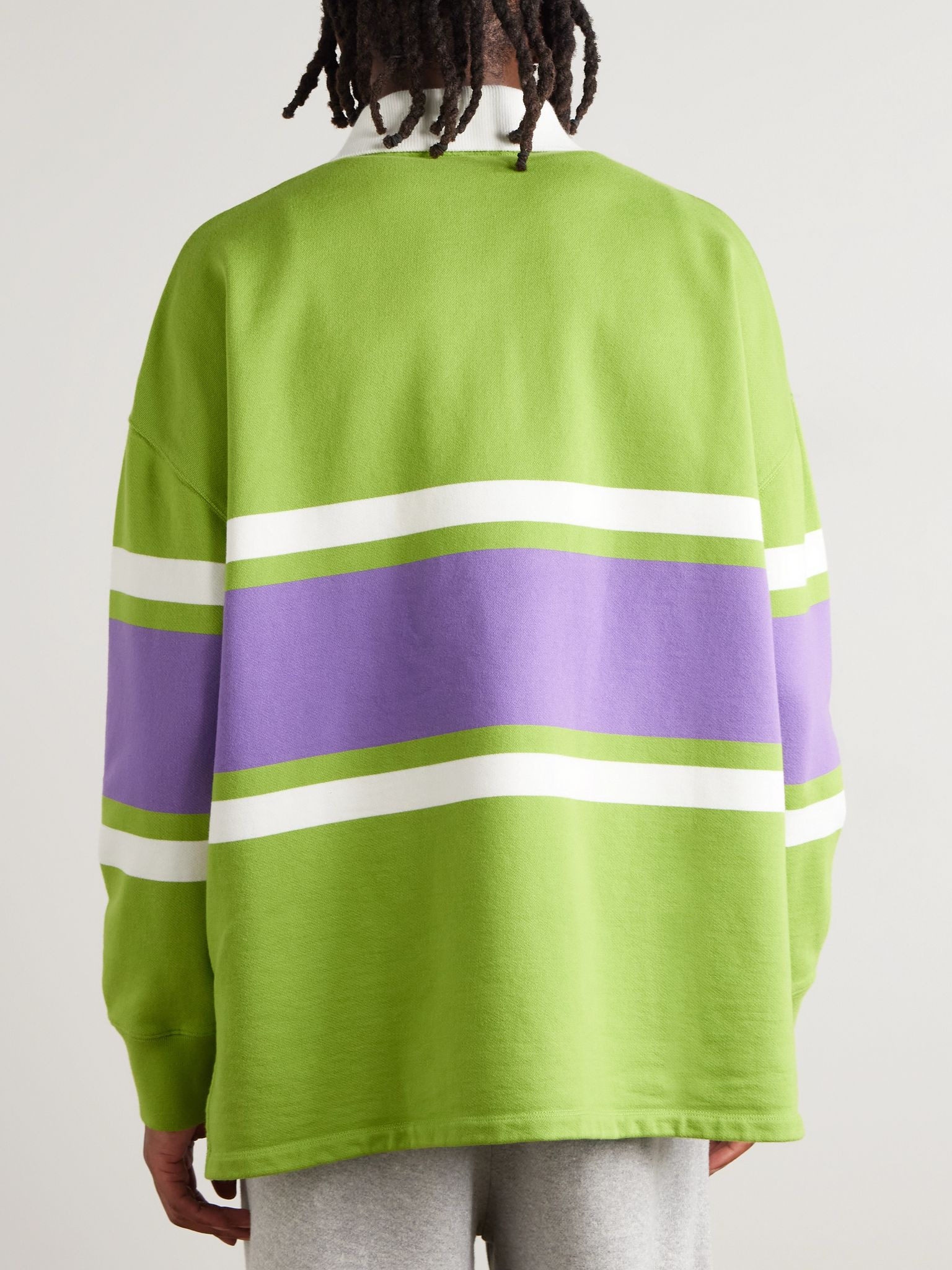 Logo-Embroidered Striped Cotton Polo Shirt Green - 3
