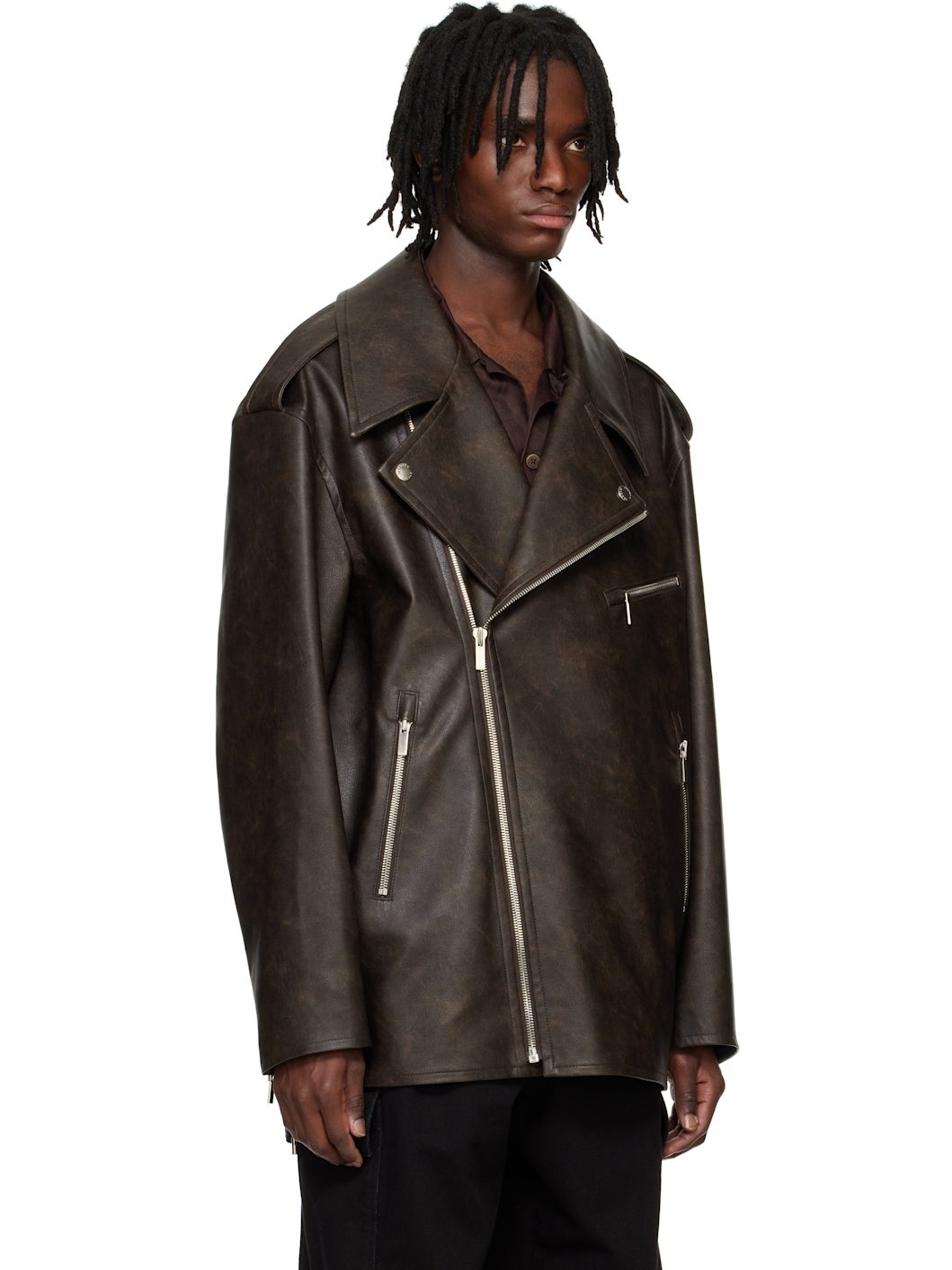Brown Knotted Faux Leather Jacket - 2