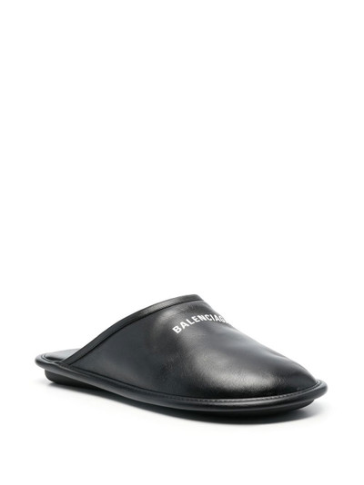BALENCIAGA logo-print leather slippers outlook