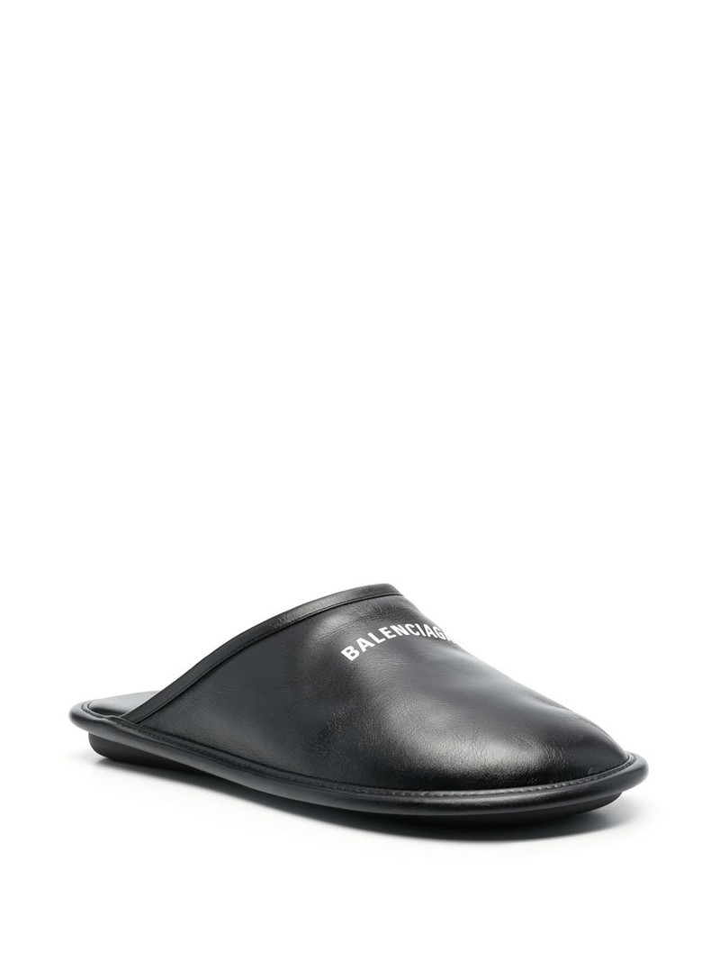 BALENCIAGA logo-print leather slippers outlook