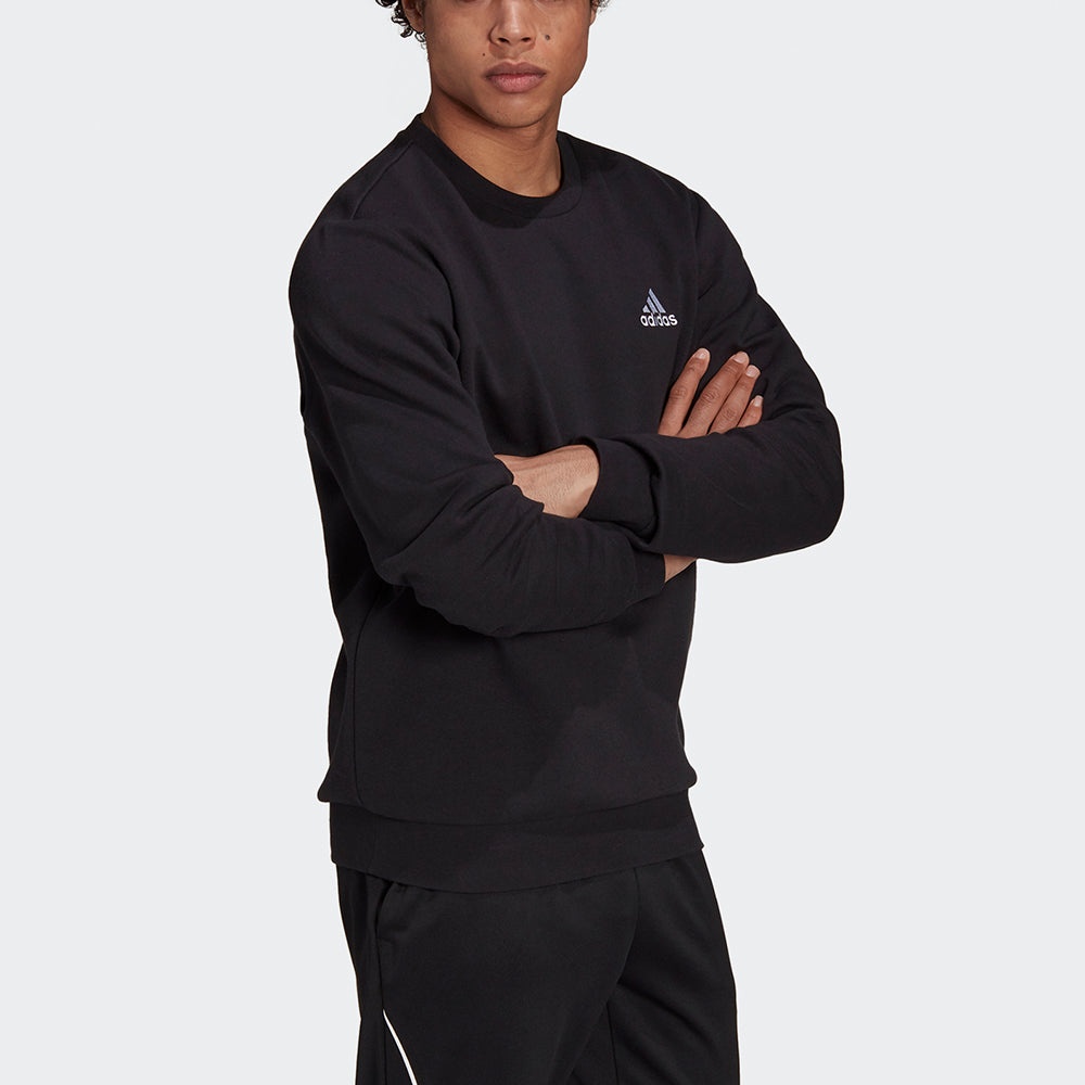 Men's adidas Feelcozy Swt Sports Logo Casual Round Neck Pullover Black GV5295 - 5