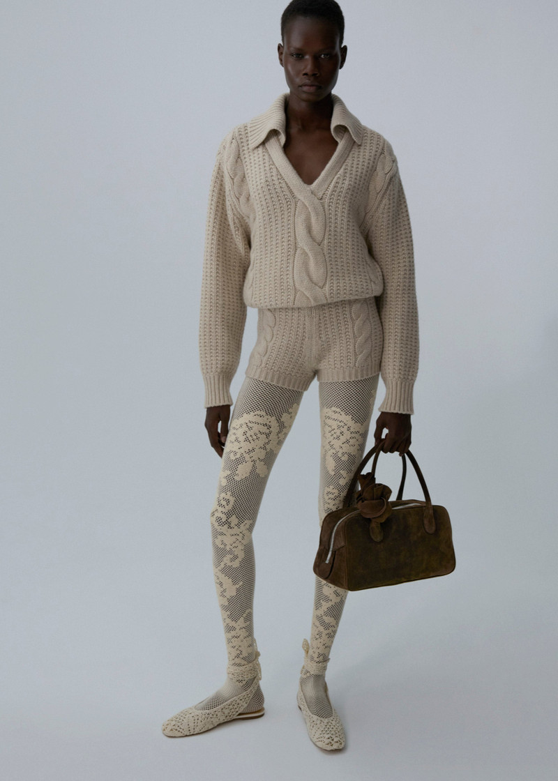MAGDA BUTRYM Cable-knit cashmere polo sweater in ivory outlook