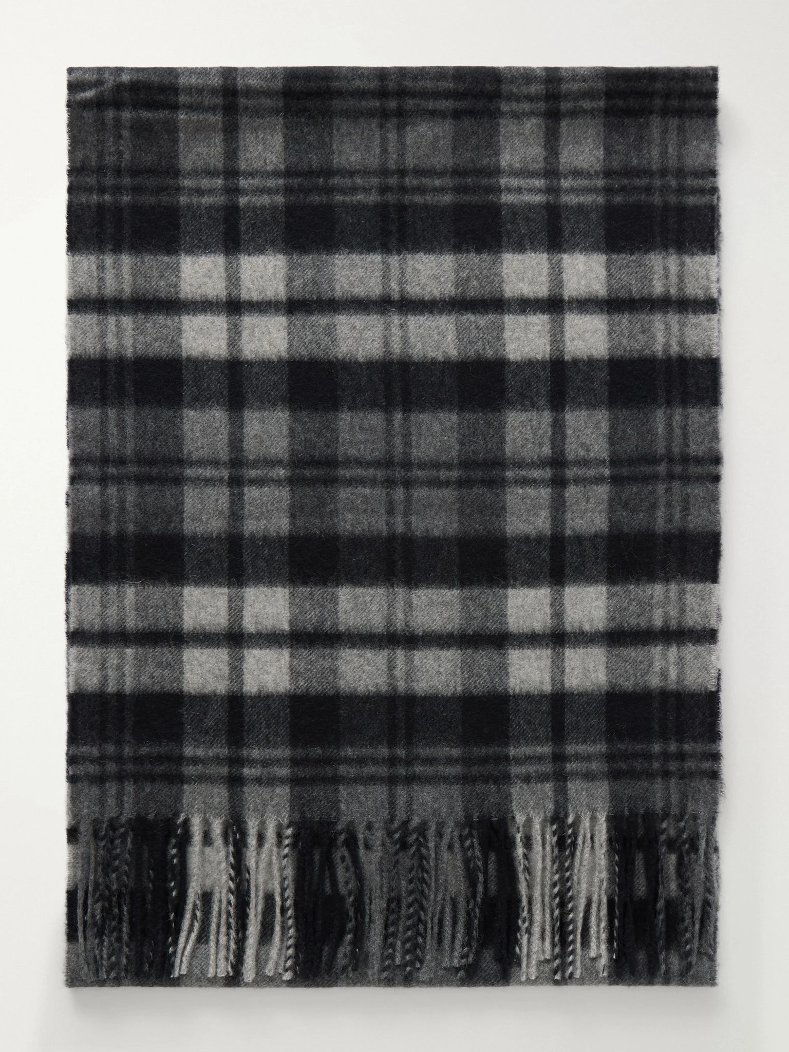 Fringed Checked Cashmere Scarf Gray - 1