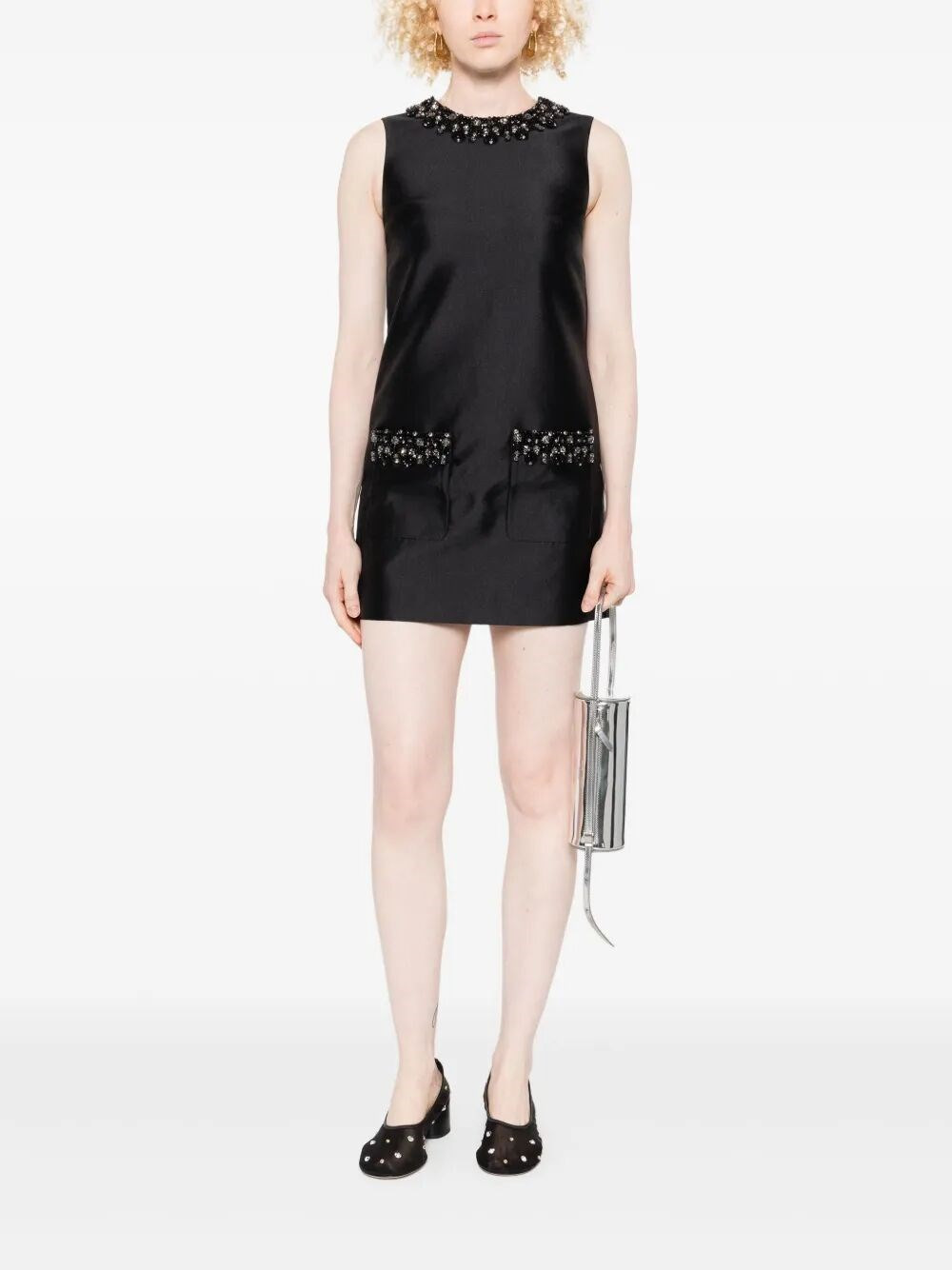 Taffeta Embellished Trim Mini Dress - 2