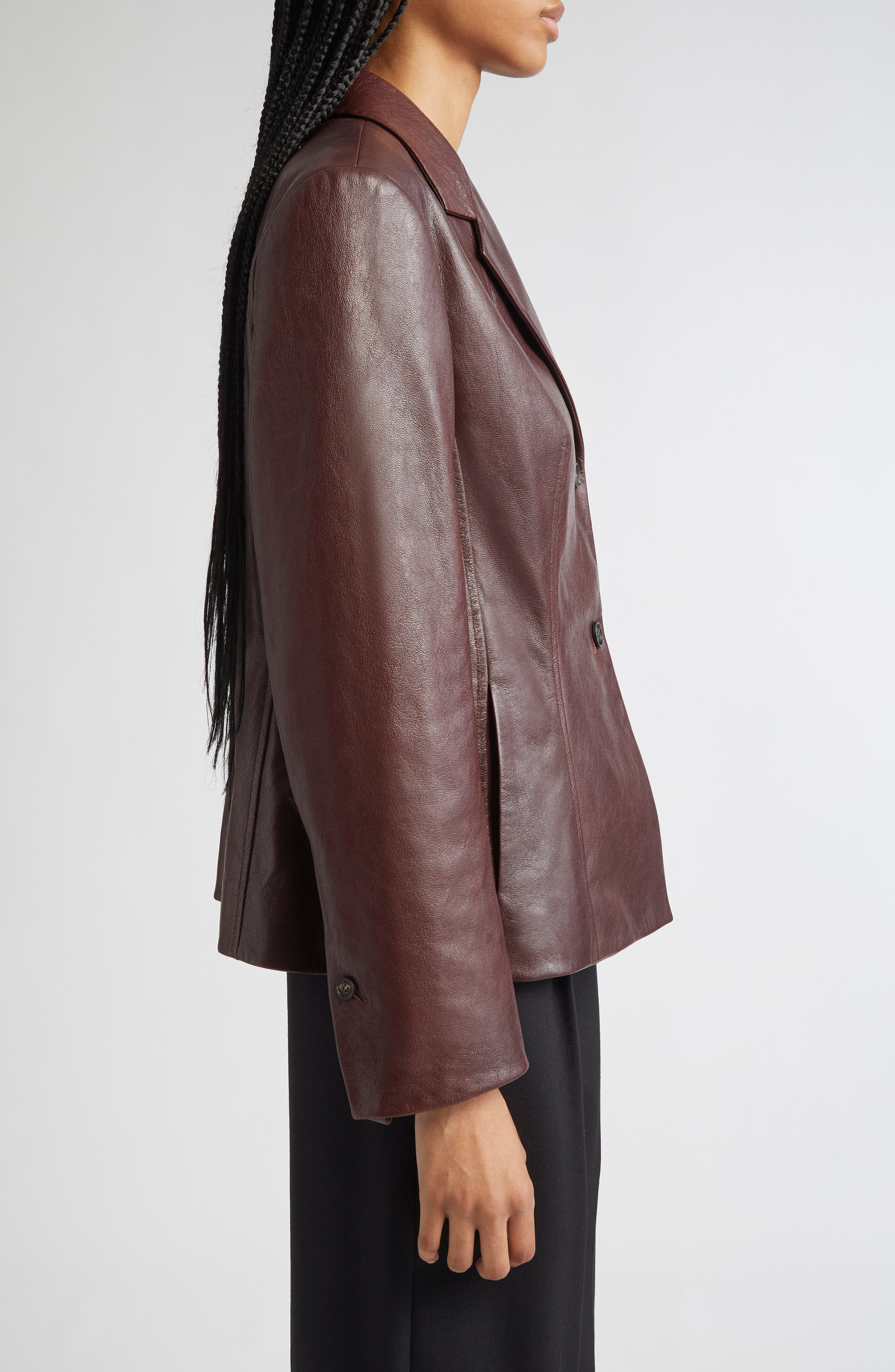 FERRAGAMO Tailored Leather Blazer in Dark Brown at Nordstrom - 3
