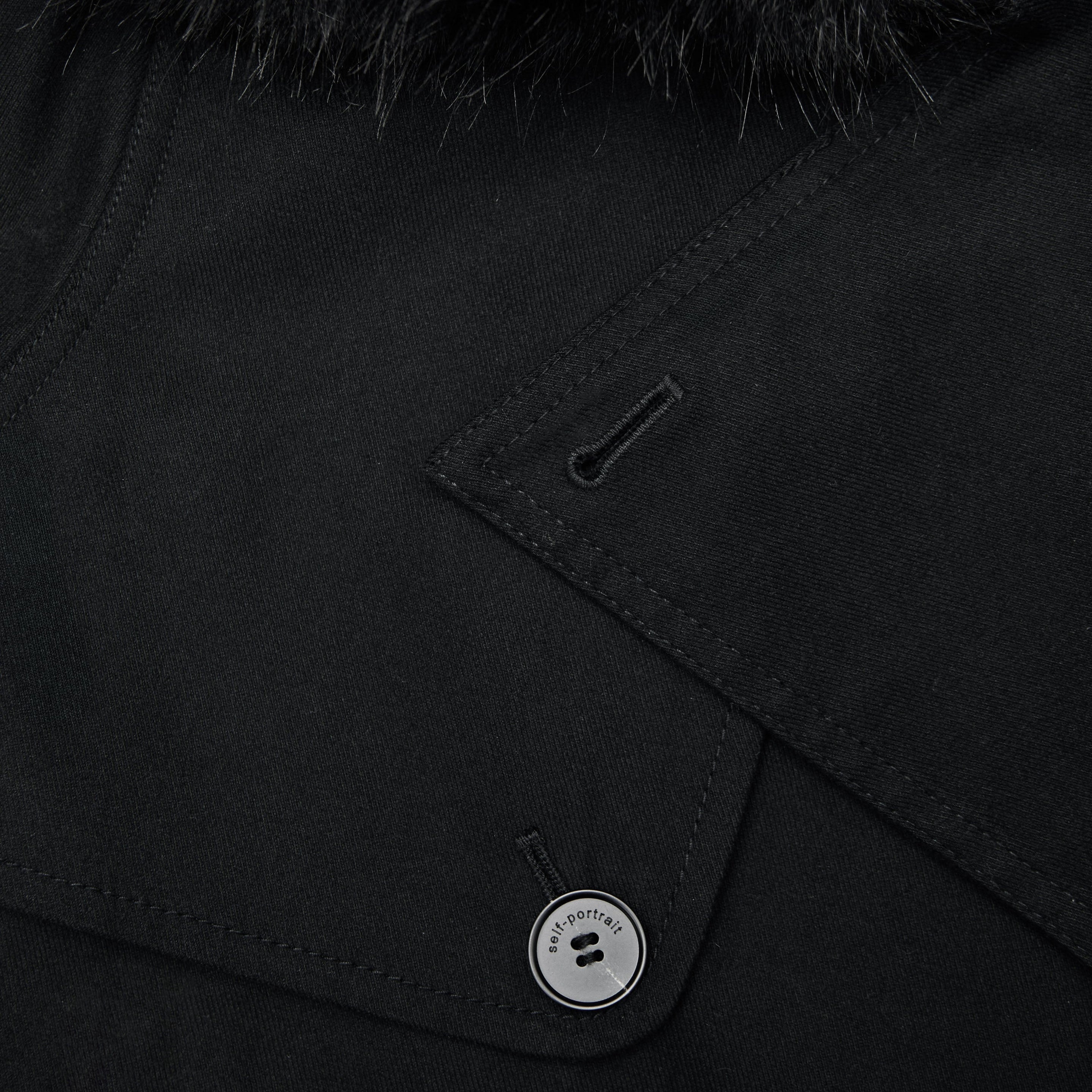 Black Twill Fur Collar Trench Coat - 5