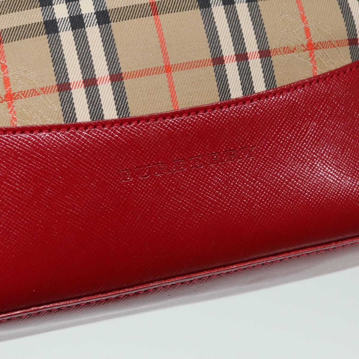 Burberry Nova Check Hand Bag Canvas Leather Beige Gold Red - 15