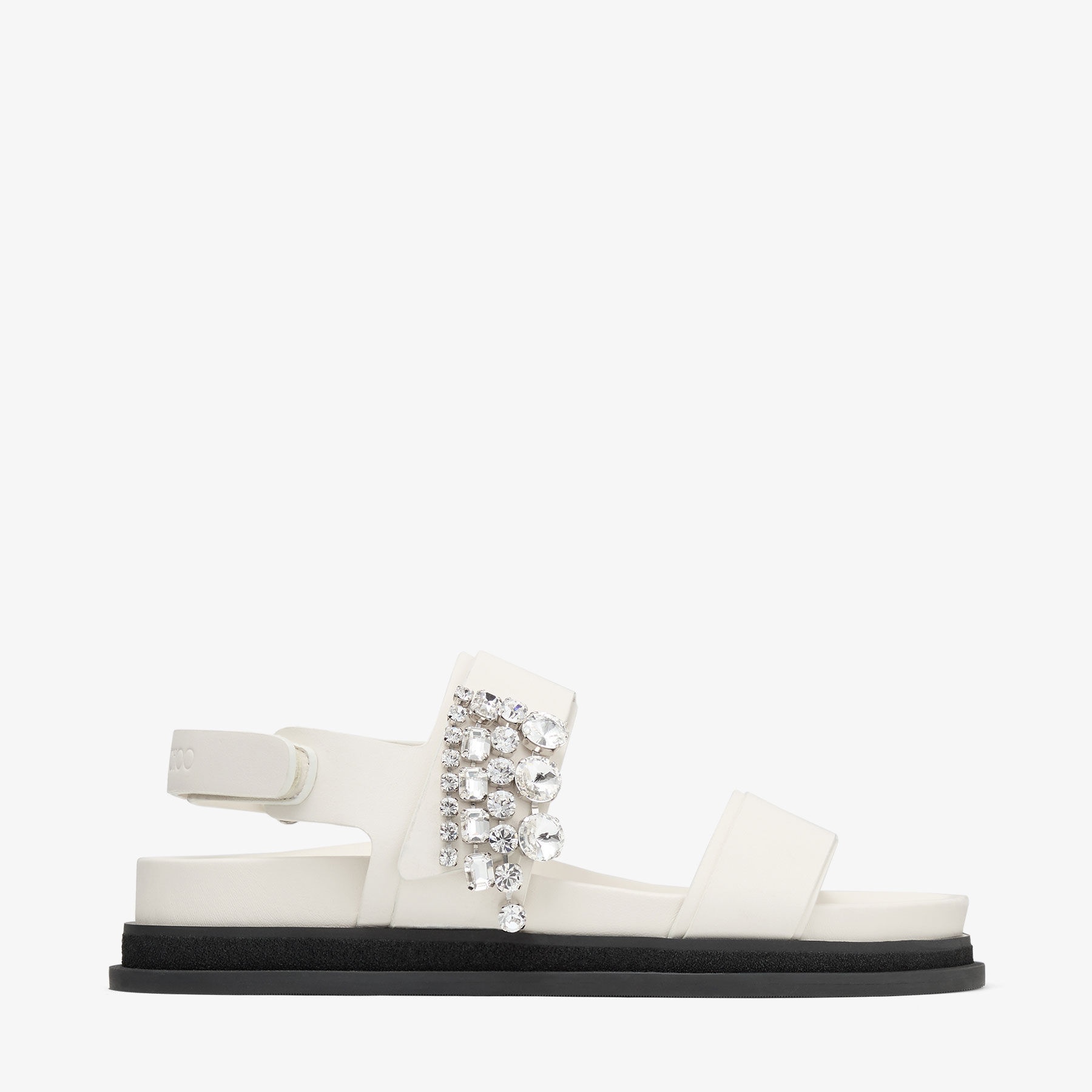 JIMMY CHOO Verity Sandal Flat Latte Leather Crystal Flat