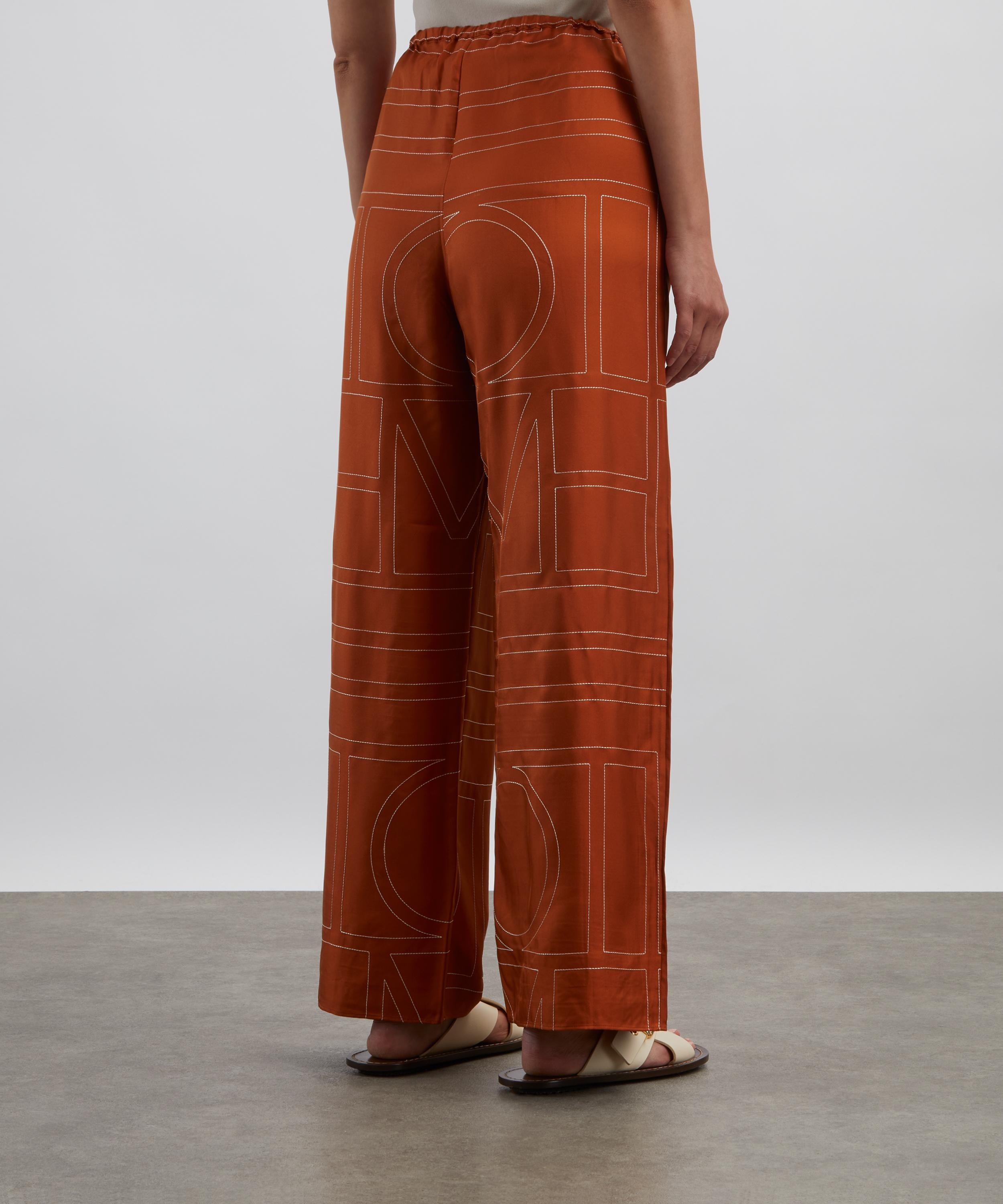 Terracotta Monogram Silk Pyjama Bottoms - 4