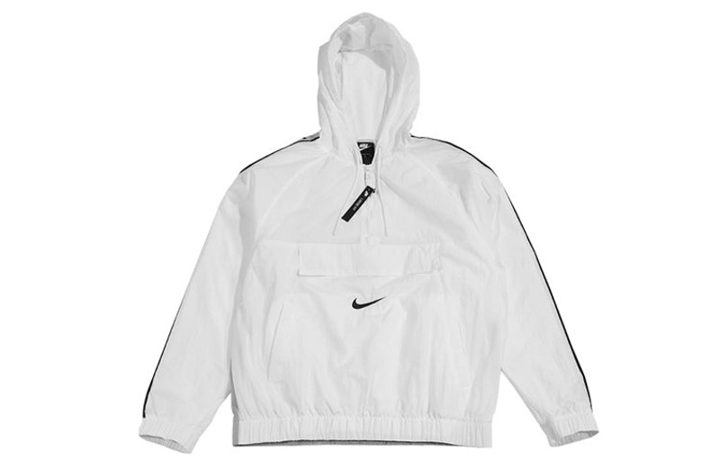 Nike Sportswear Swoosh 긴 소매는 느슨한 주머니 Hoodie 백색 CD0420-100를 인쇄했습니다 - 1