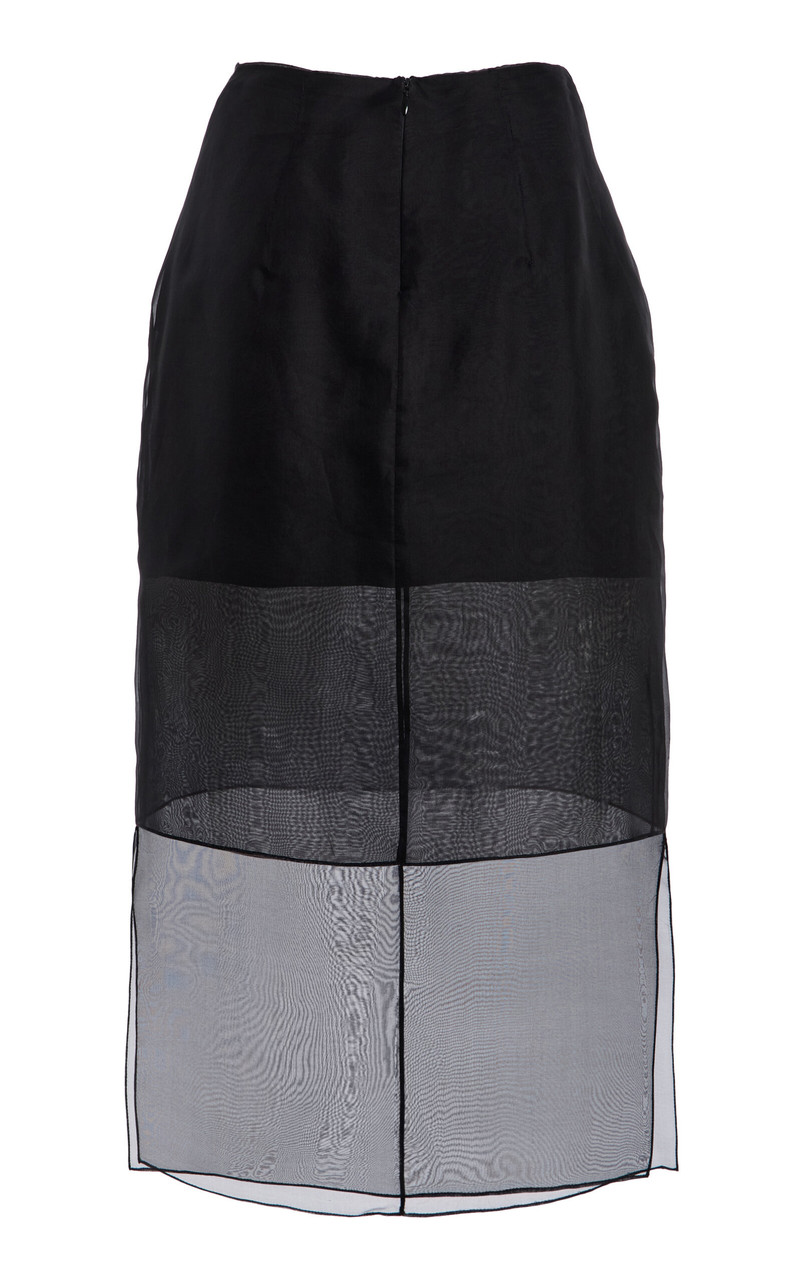 BRANDON MAXWELL The Brett Sheer-Overlay Silk Midi Skirt black outlook