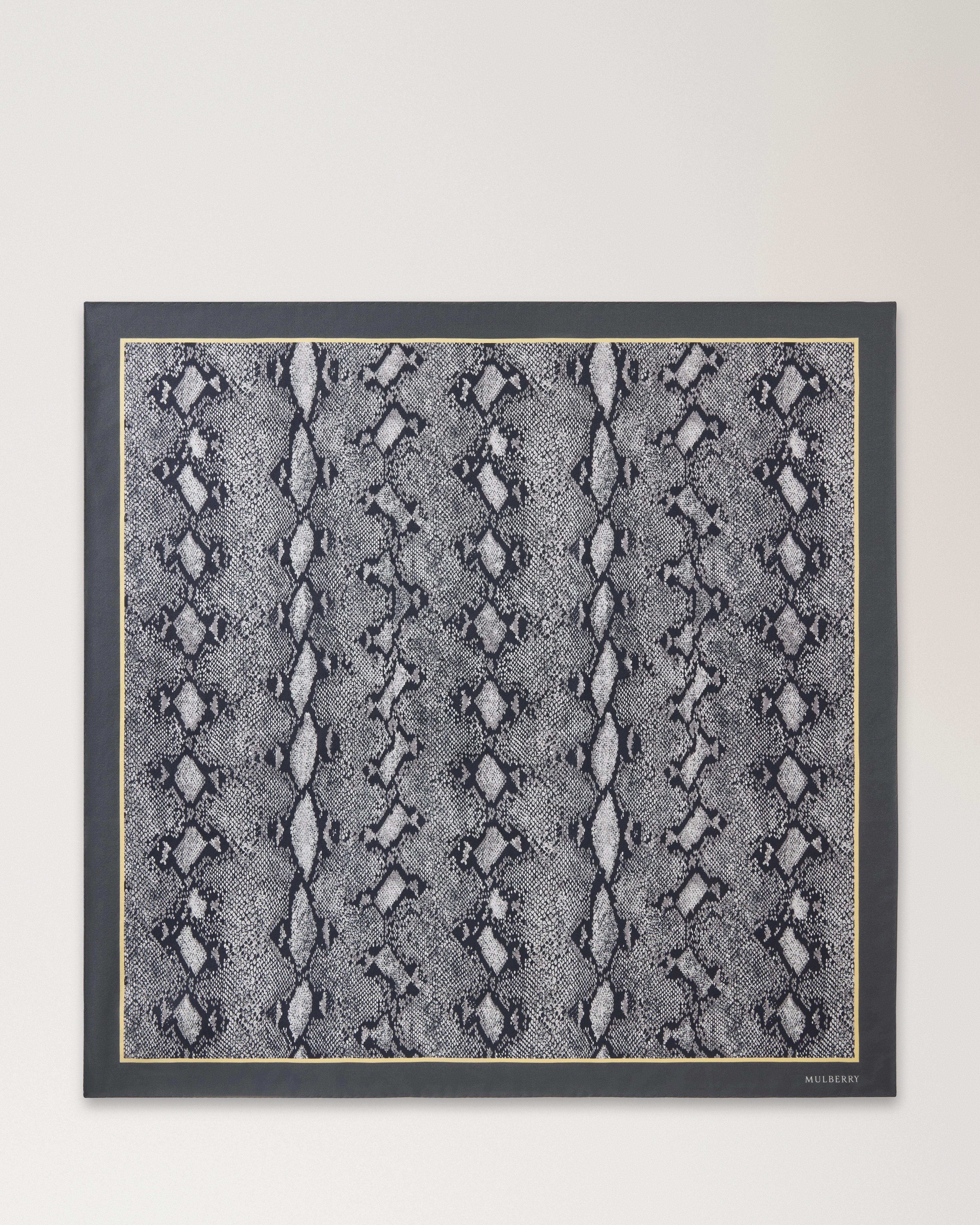 Square Scarf - Snakeskin Light Grey & Butter Silk Twill - 1