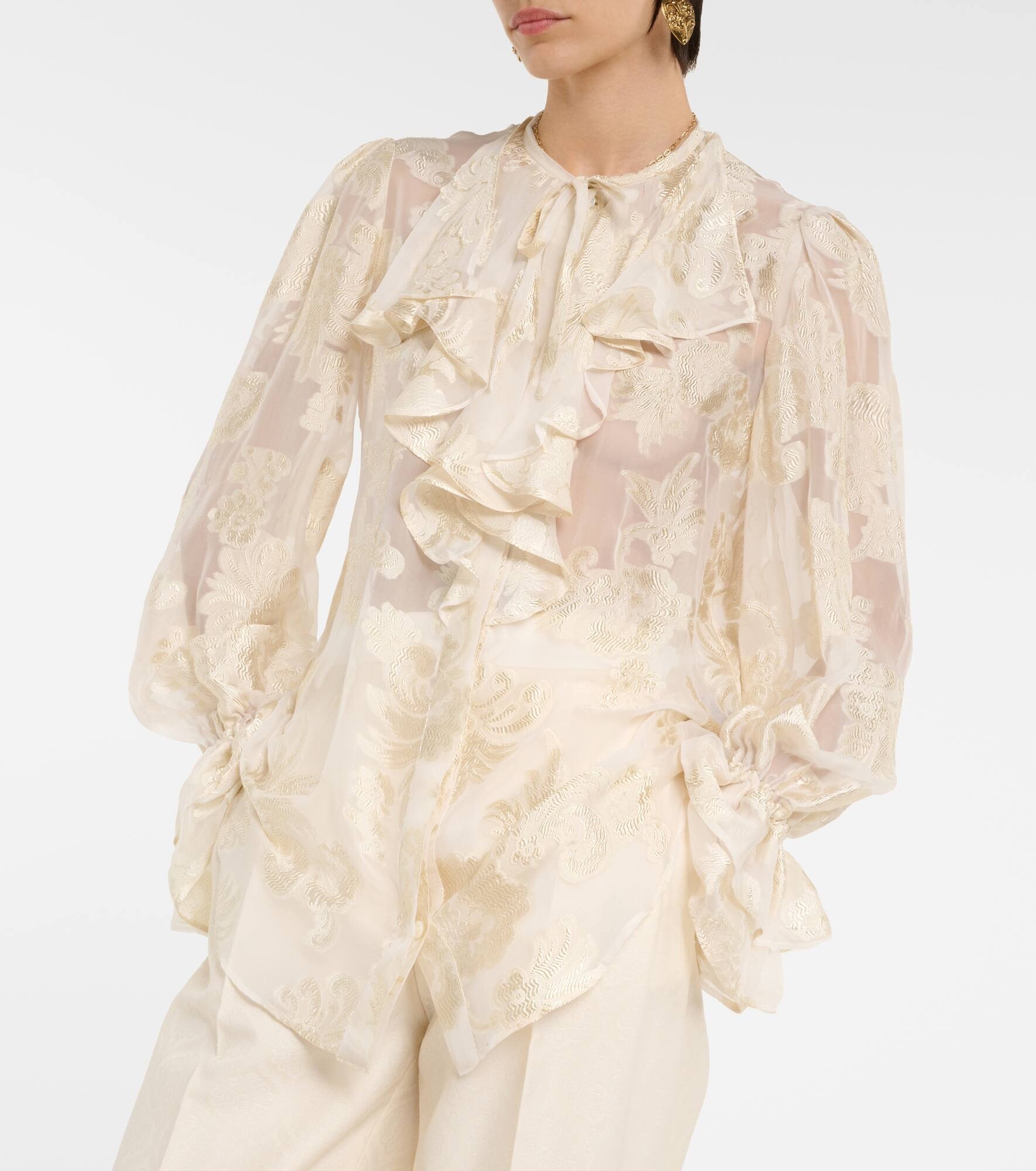 Ruffled floral silk-crepon blouse - 6