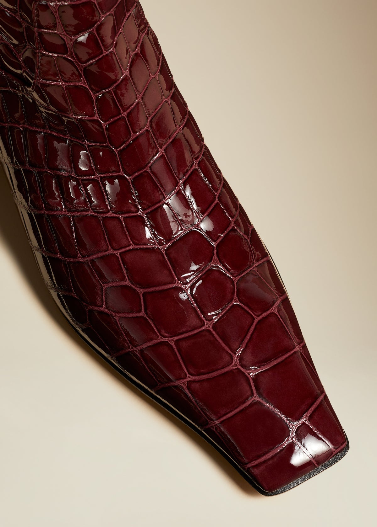 The Marfa Knee-High Boot in Bordeaux Croc-Embossed Leather - 4