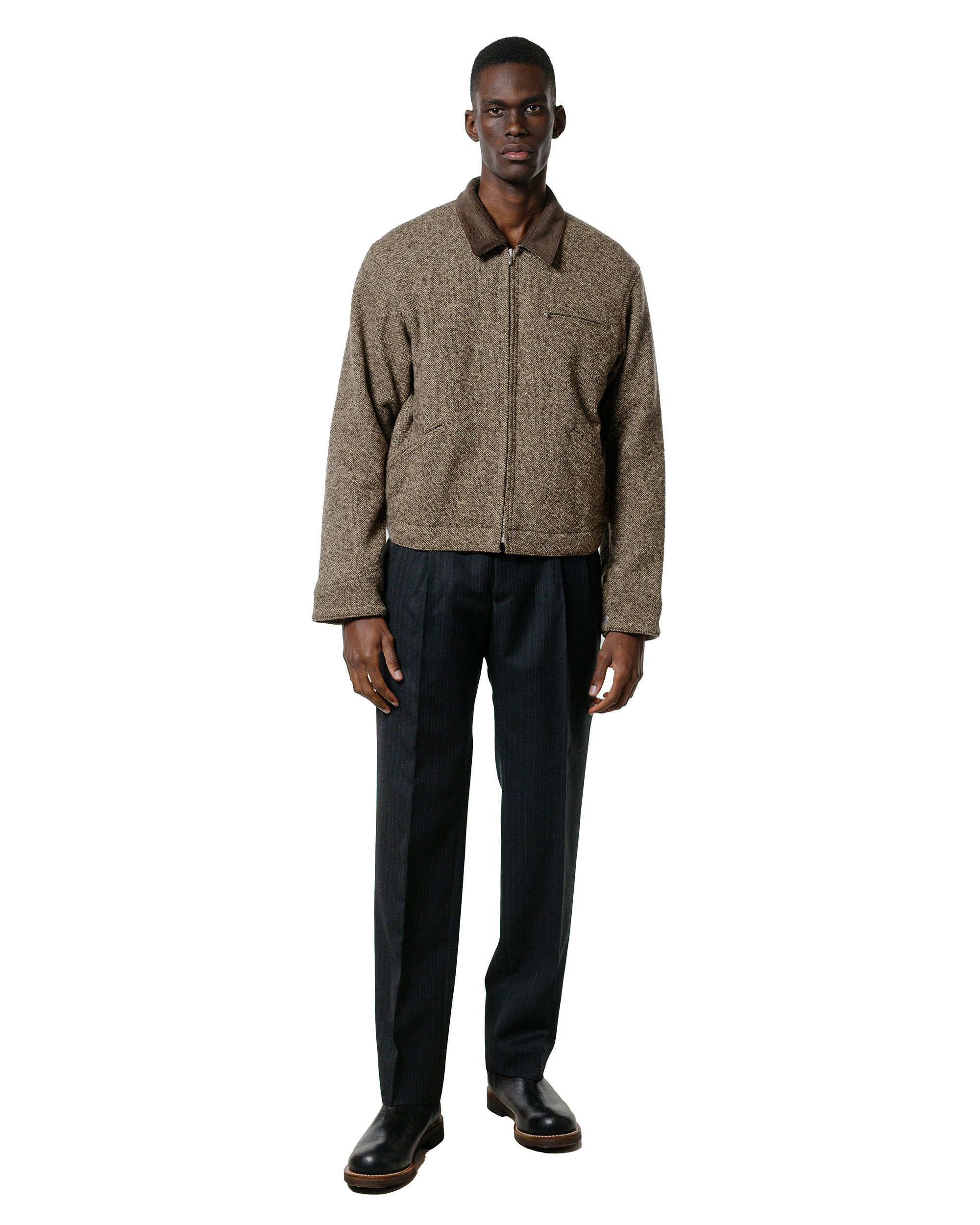 Homespun Tweed Zip Blouson Brown - 4