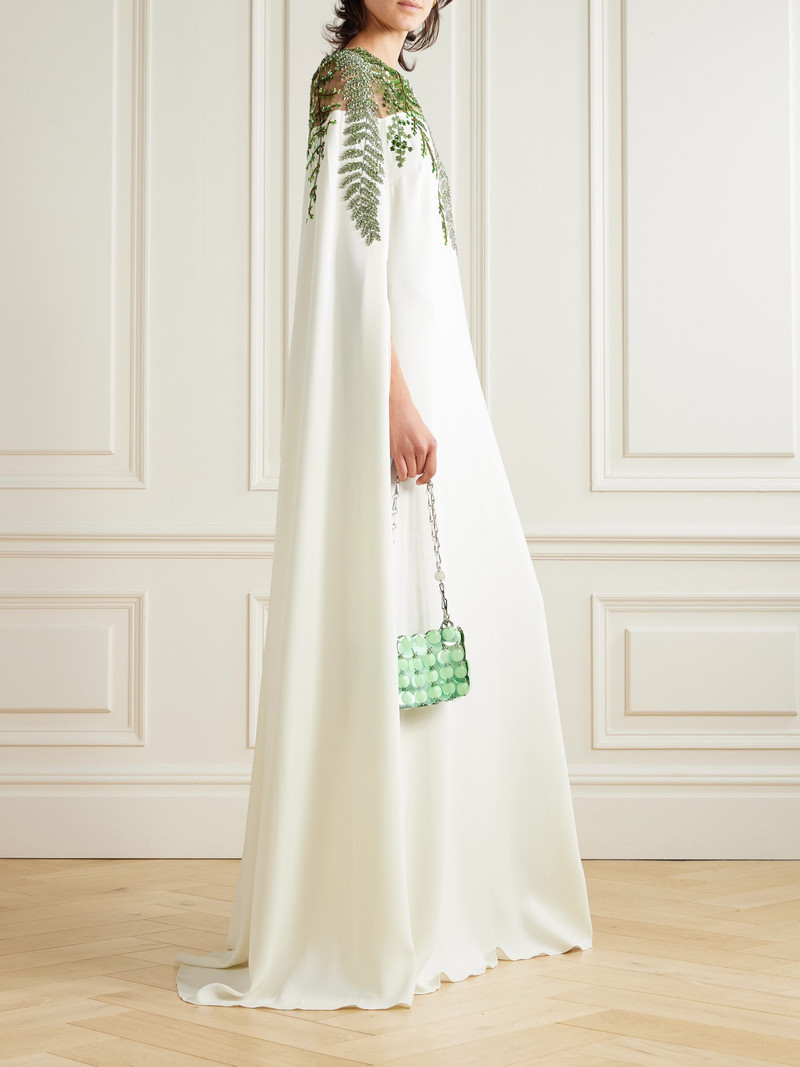 Oscar de la Renta Cape-effect Embellished Silk-blend Crepe And Organza Gown outlook