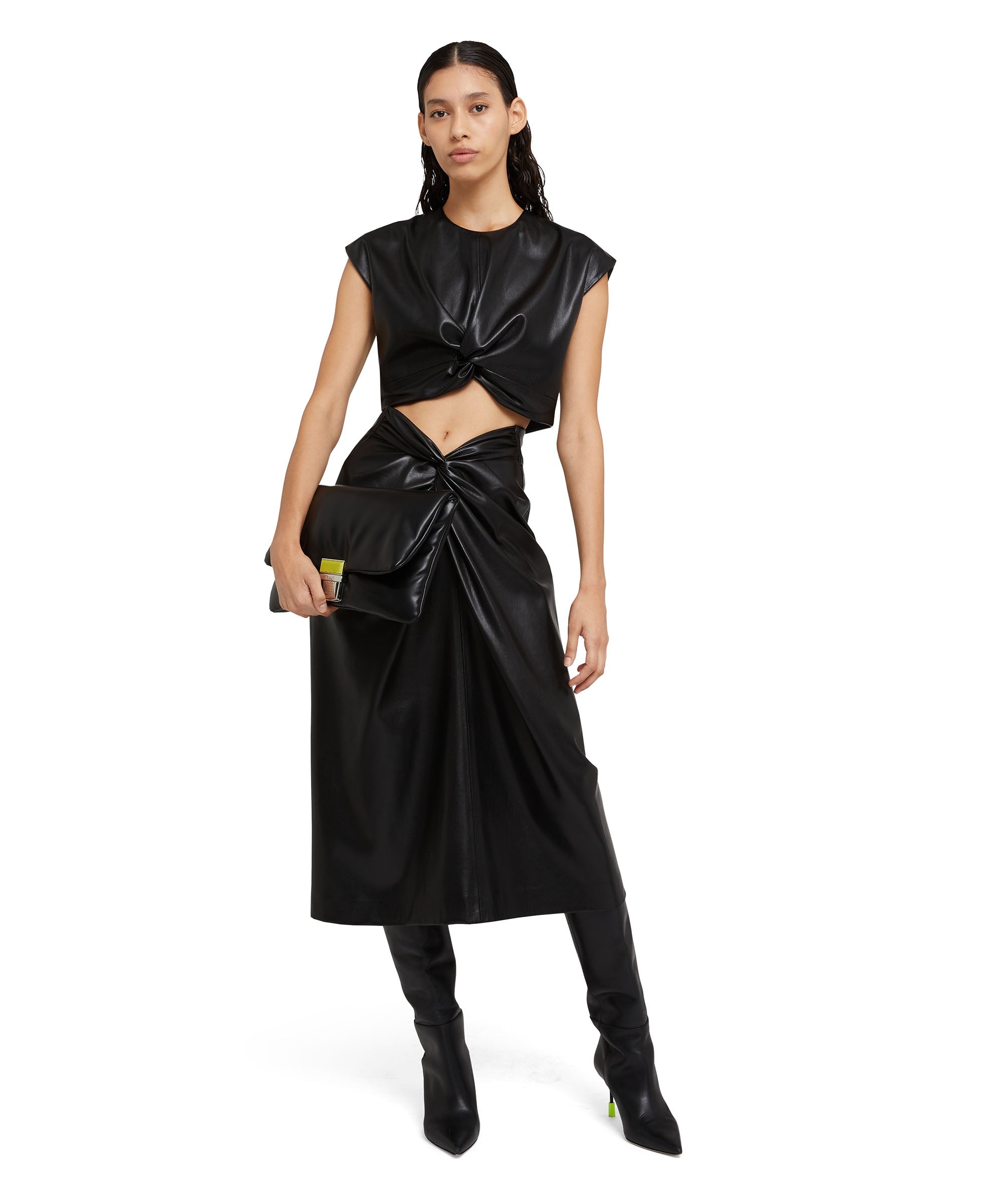 Faux leather crop top with crossover detail - 1