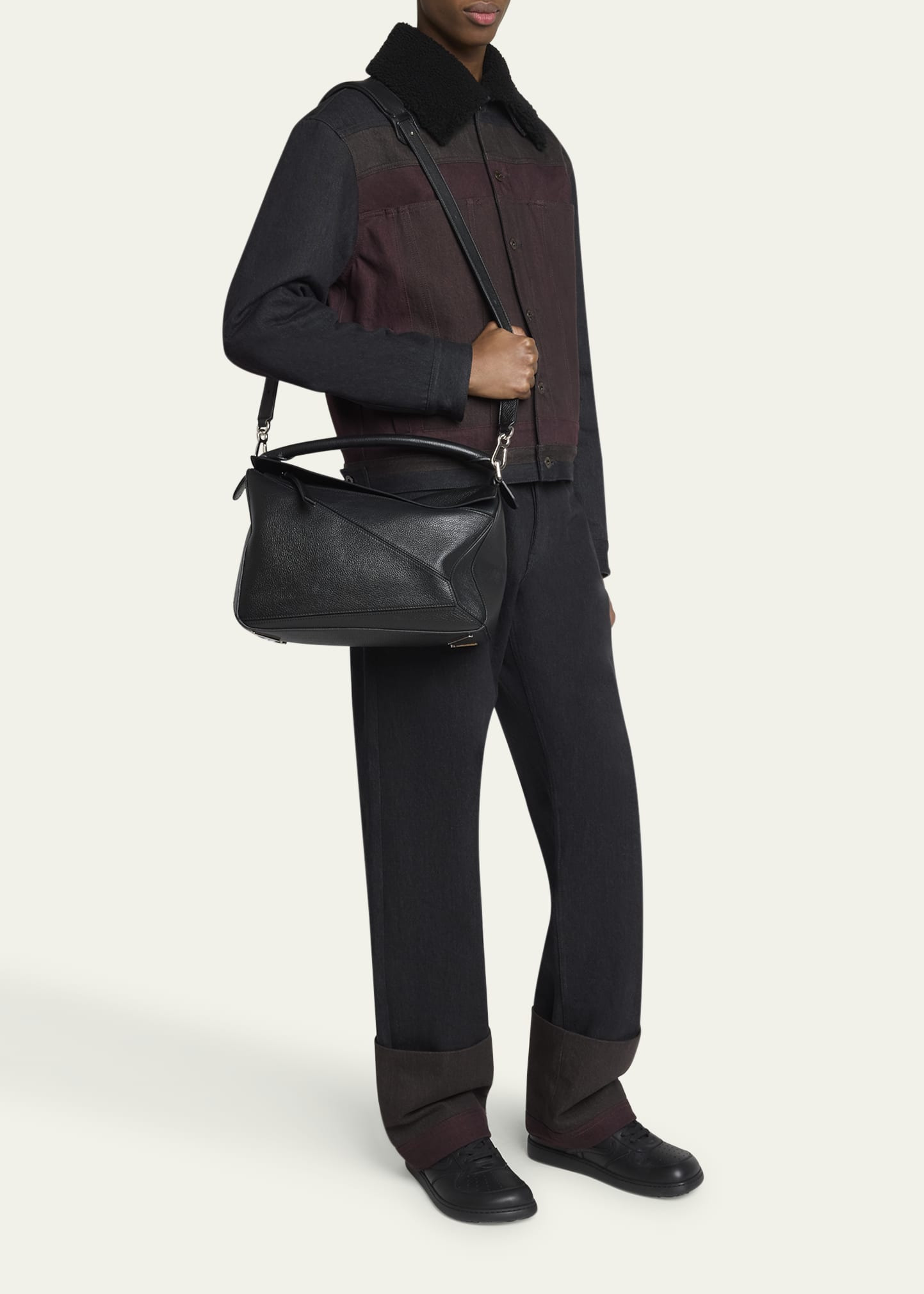 Men's Large Leather Puzzle Crossbody Bag - 6