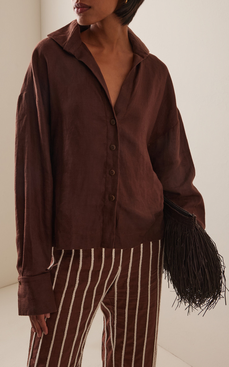 ANDRES OTALORA Si Sabes Linen Shirt brown outlook