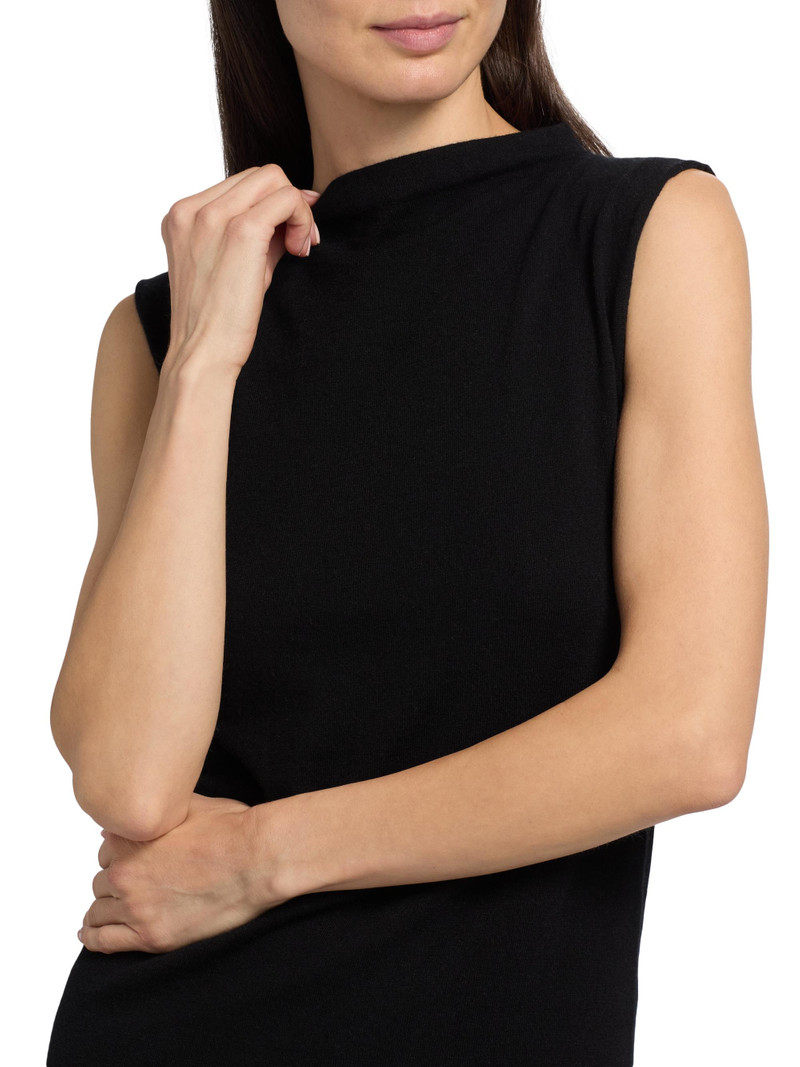 Women's Mock Turtleneck Cashmere Jersey Tank - Black 6