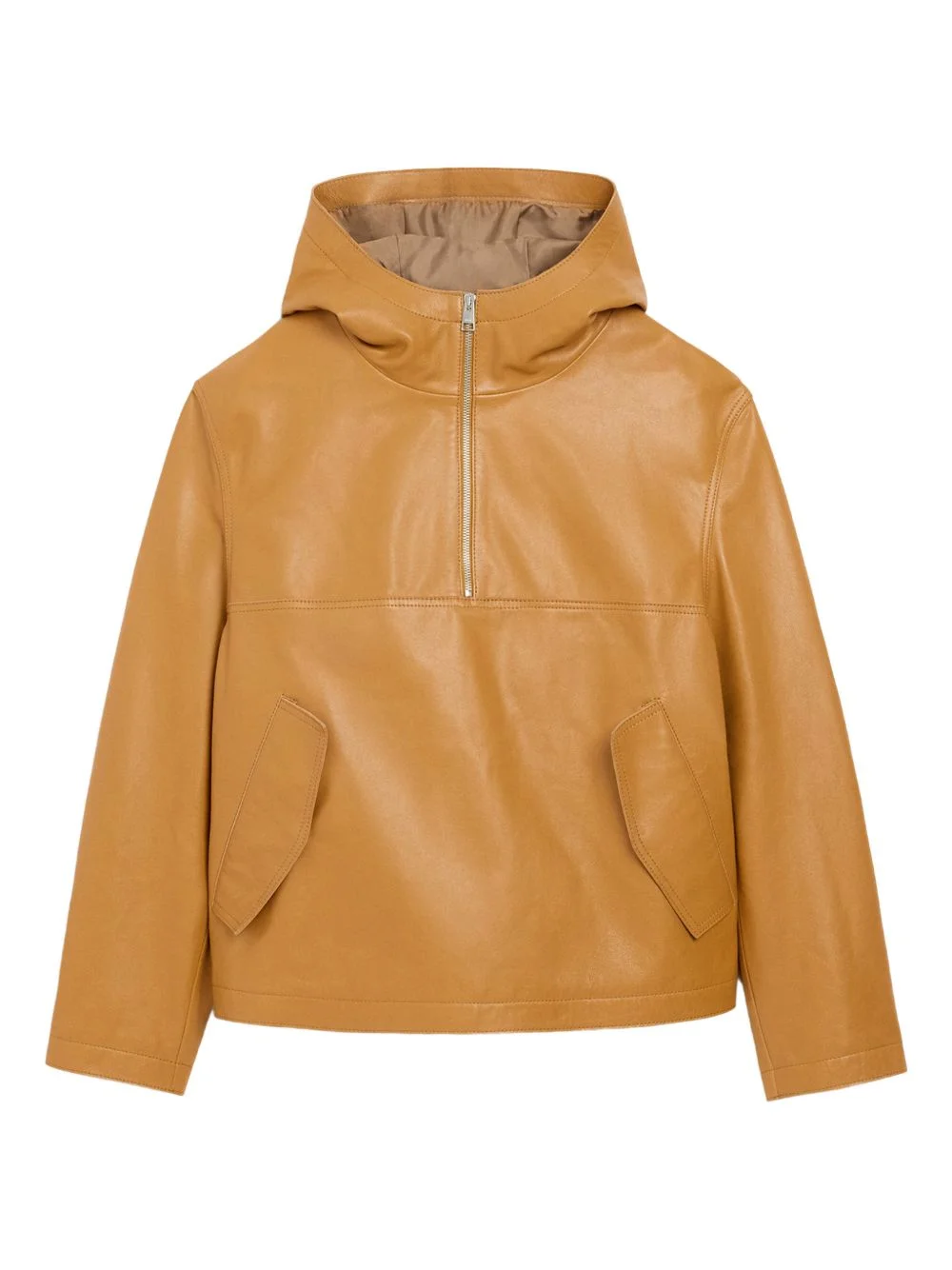 hooded cow leather jacket - 1