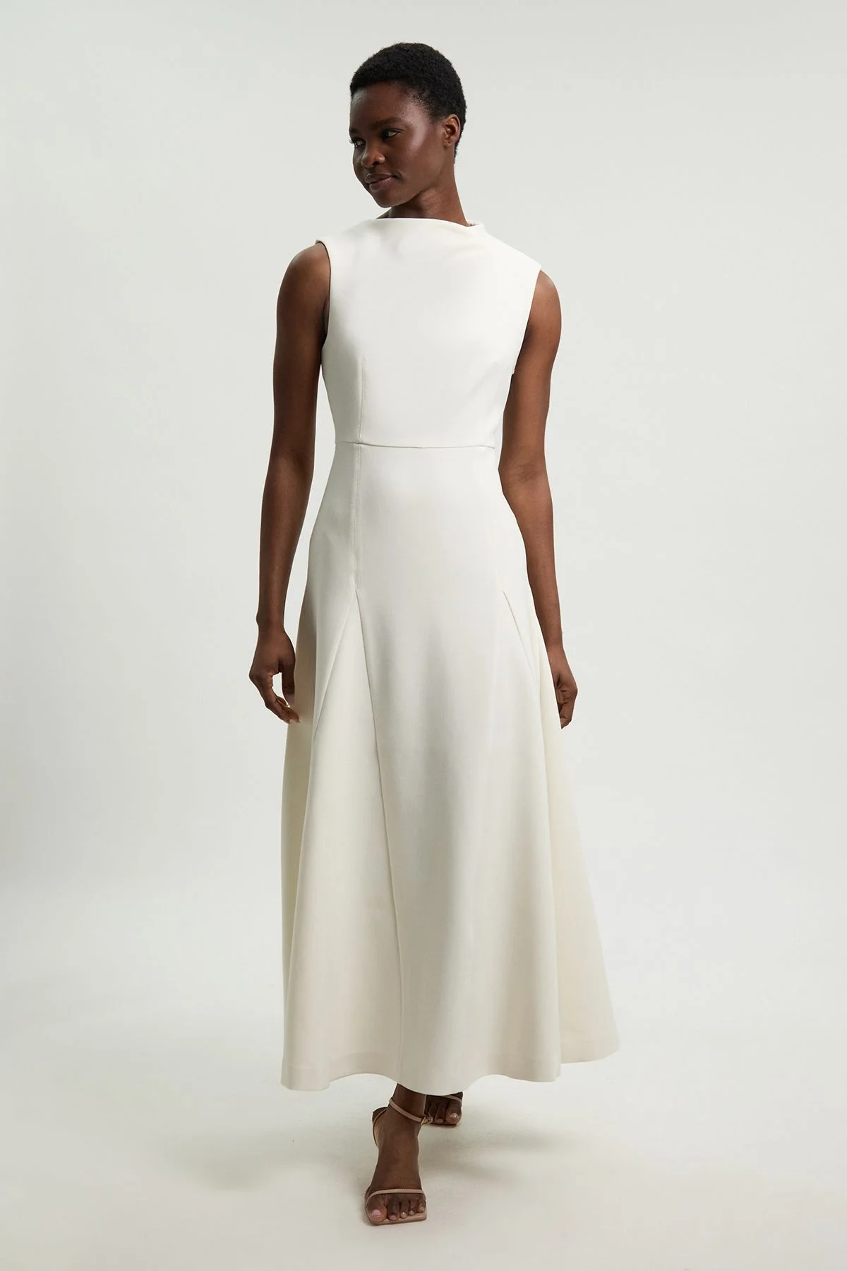 Petite Compact Stretch Tailored Colour Block Full Skirted Midi Dress - 1