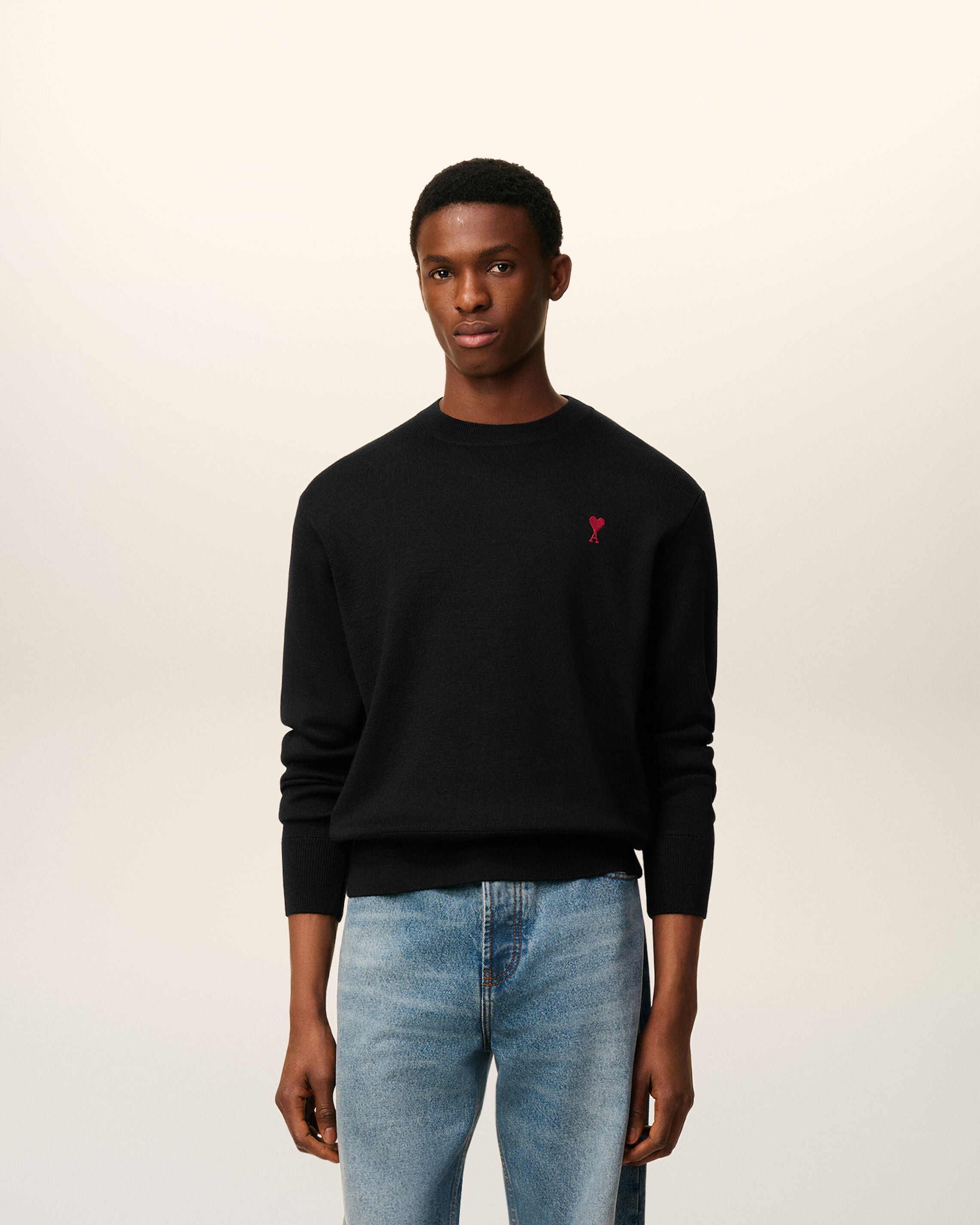 BLACK WOOL AMI DE COEUR CREWNECK SWEATER - 2