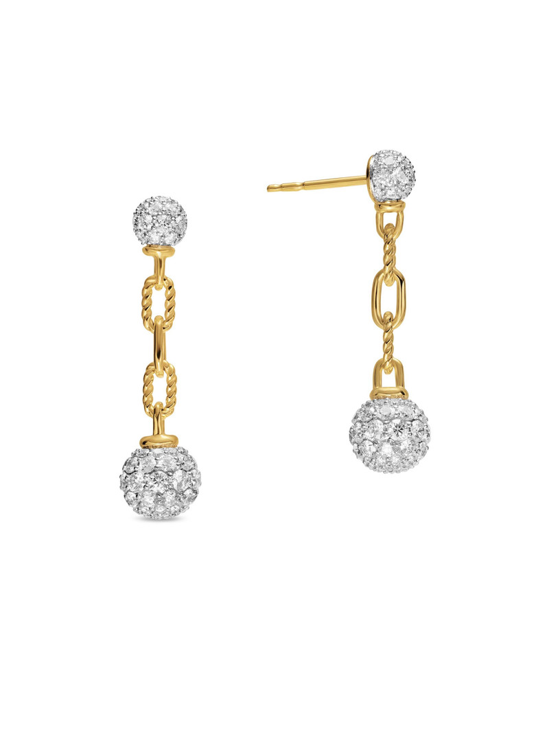Women's DY Madison Pavé Bead Drop Earrings in 18K Yellow Gold with Diamonds, 50MM - Diamond 3
