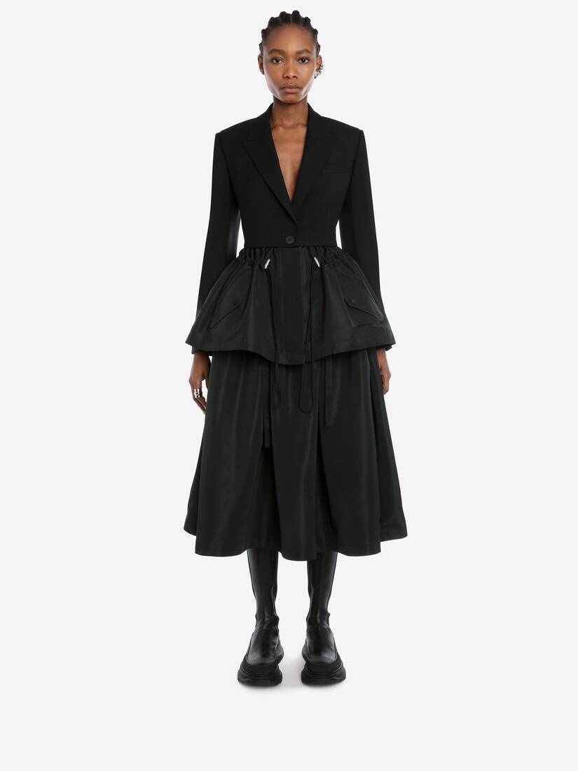Drawstrings Gathered Midi Skirt in Black - 2