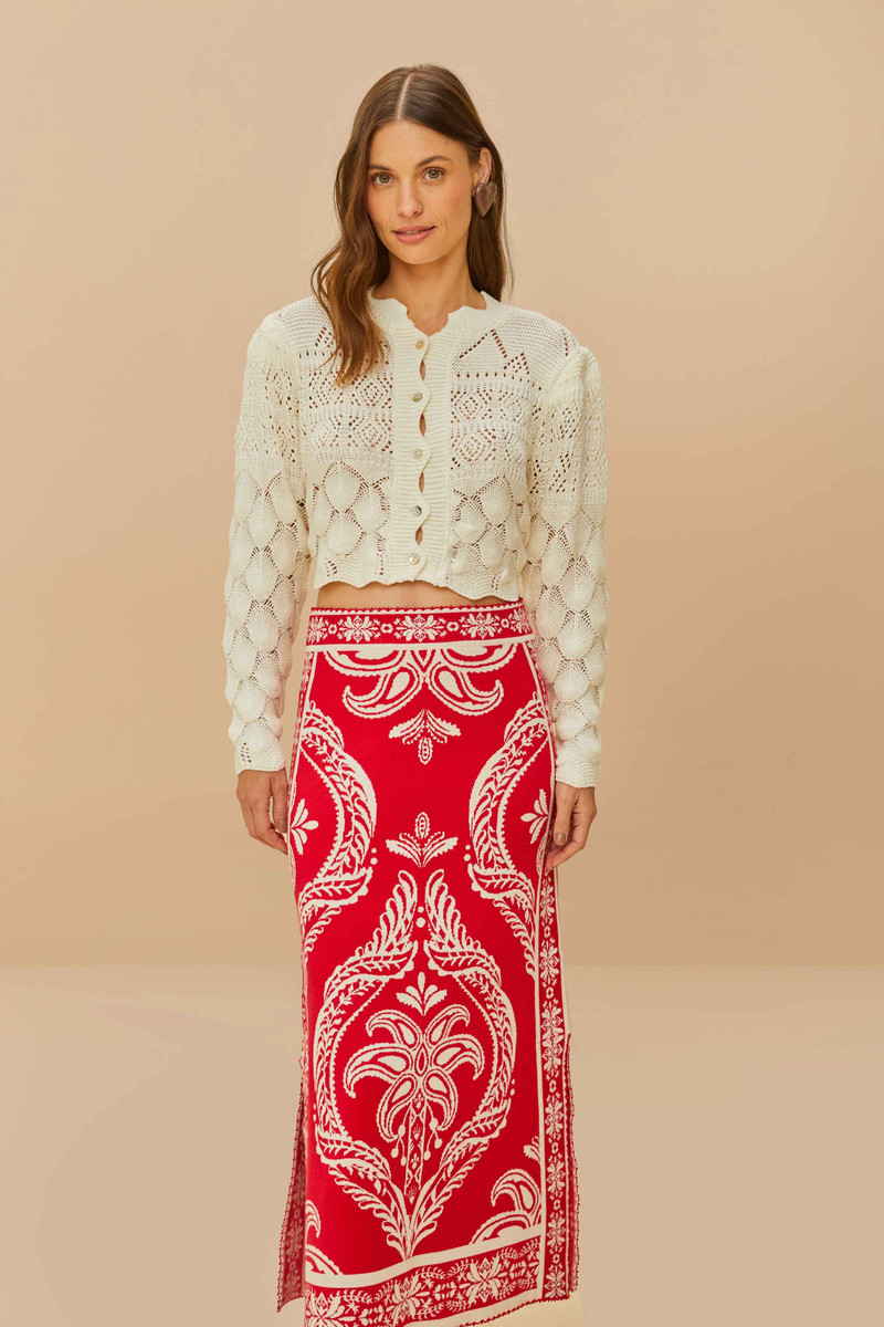 FARM RIO Red Tropical Jacquard Knit Skirt outlook
