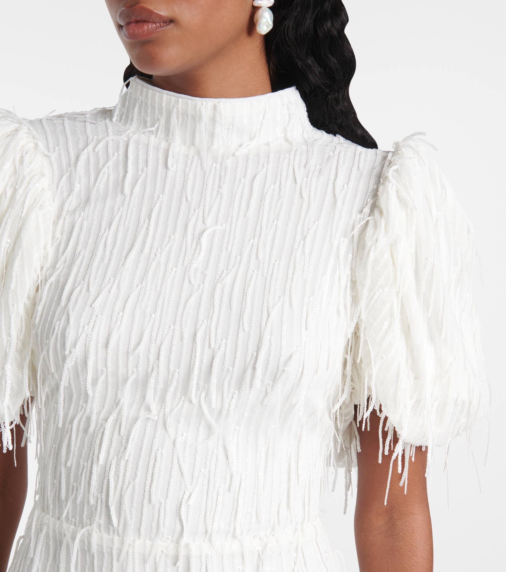 Bridal sequined puff-sleeve minidress - 4