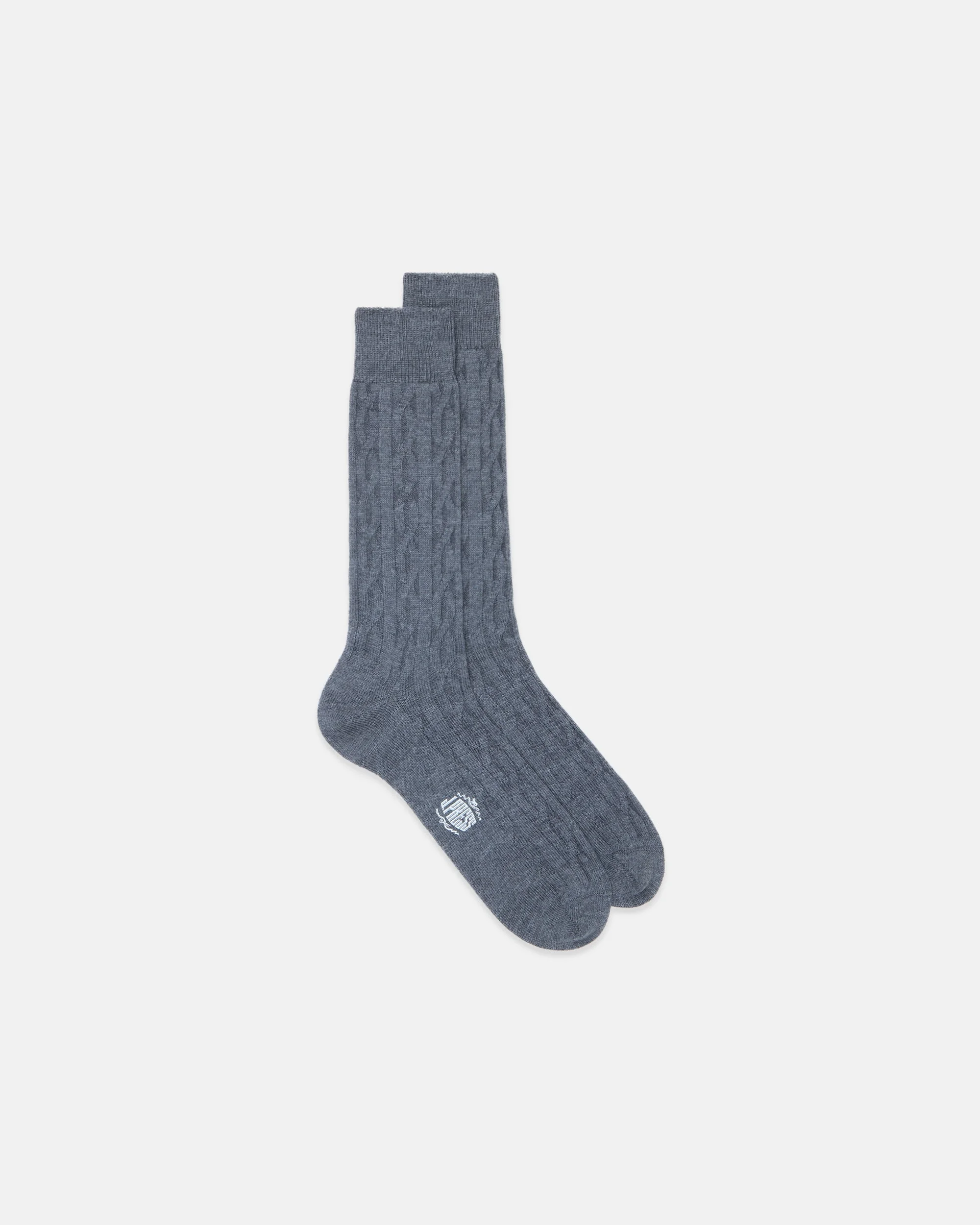 MADE-IN-ENGLAND GREY CABLEKNIT WOOL SOCKS - 1