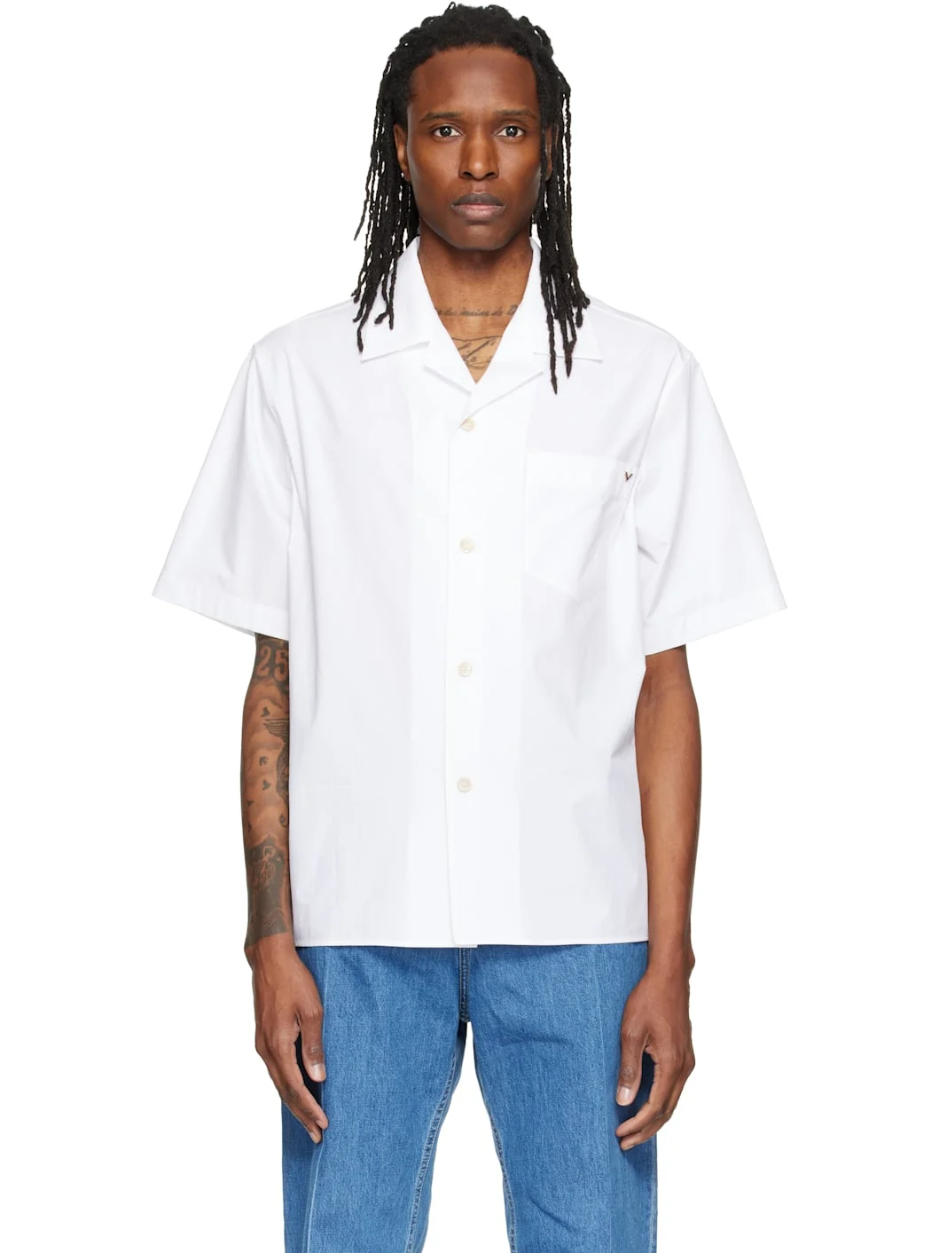 White Short Sleeve Cotton Poplin Shirt - 1