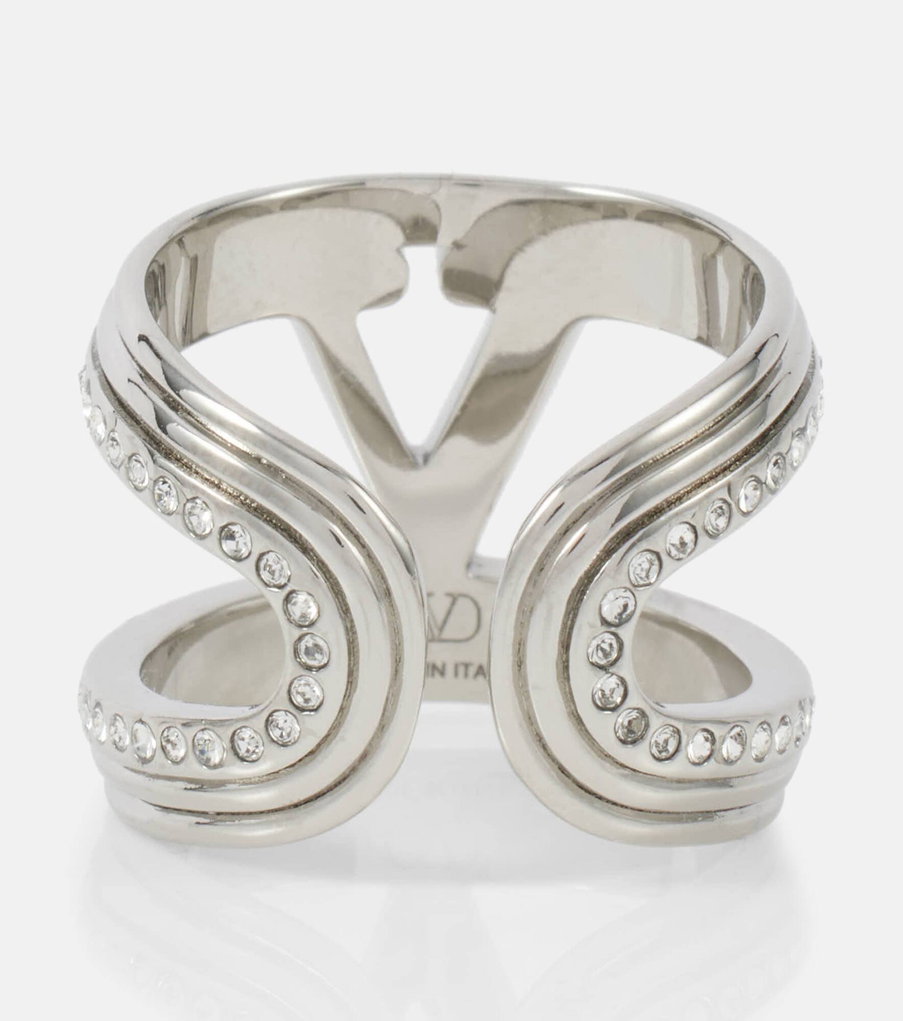 VLogo crystal-embellished ring - 4