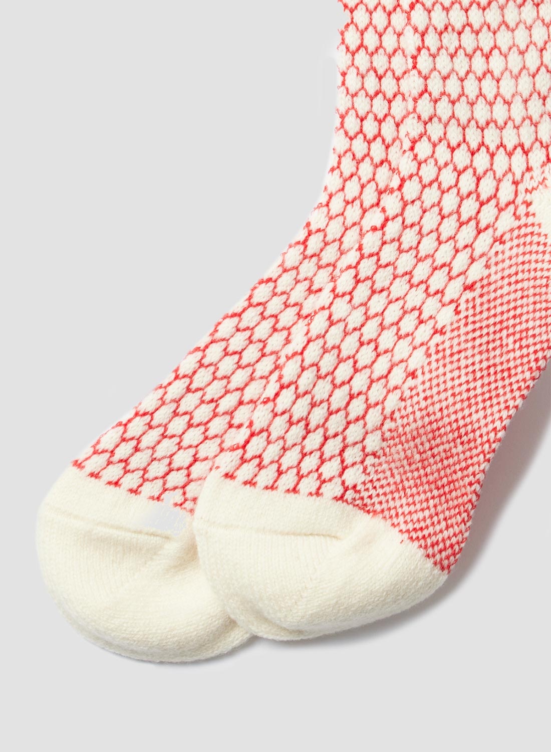 Rototo Woolen Jacquard Crew Sock in Ivory/Red - 3