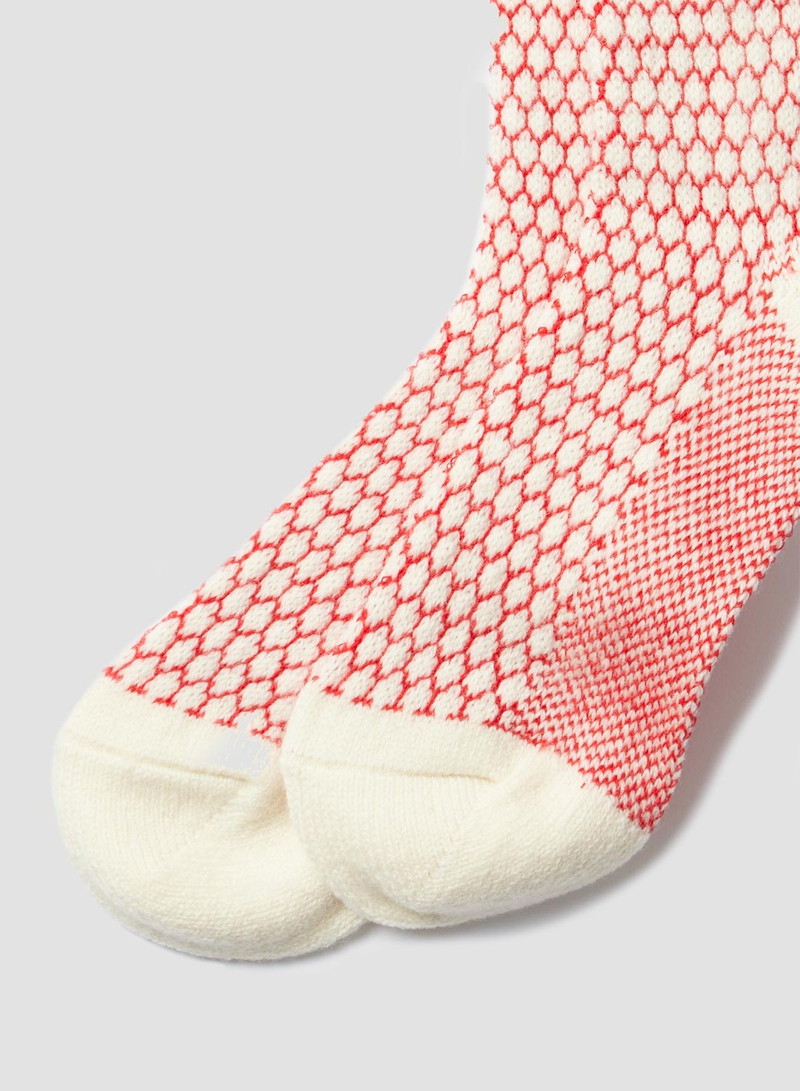 Rototo Woolen Jacquard Crew Sock in Ivory/Red 3
